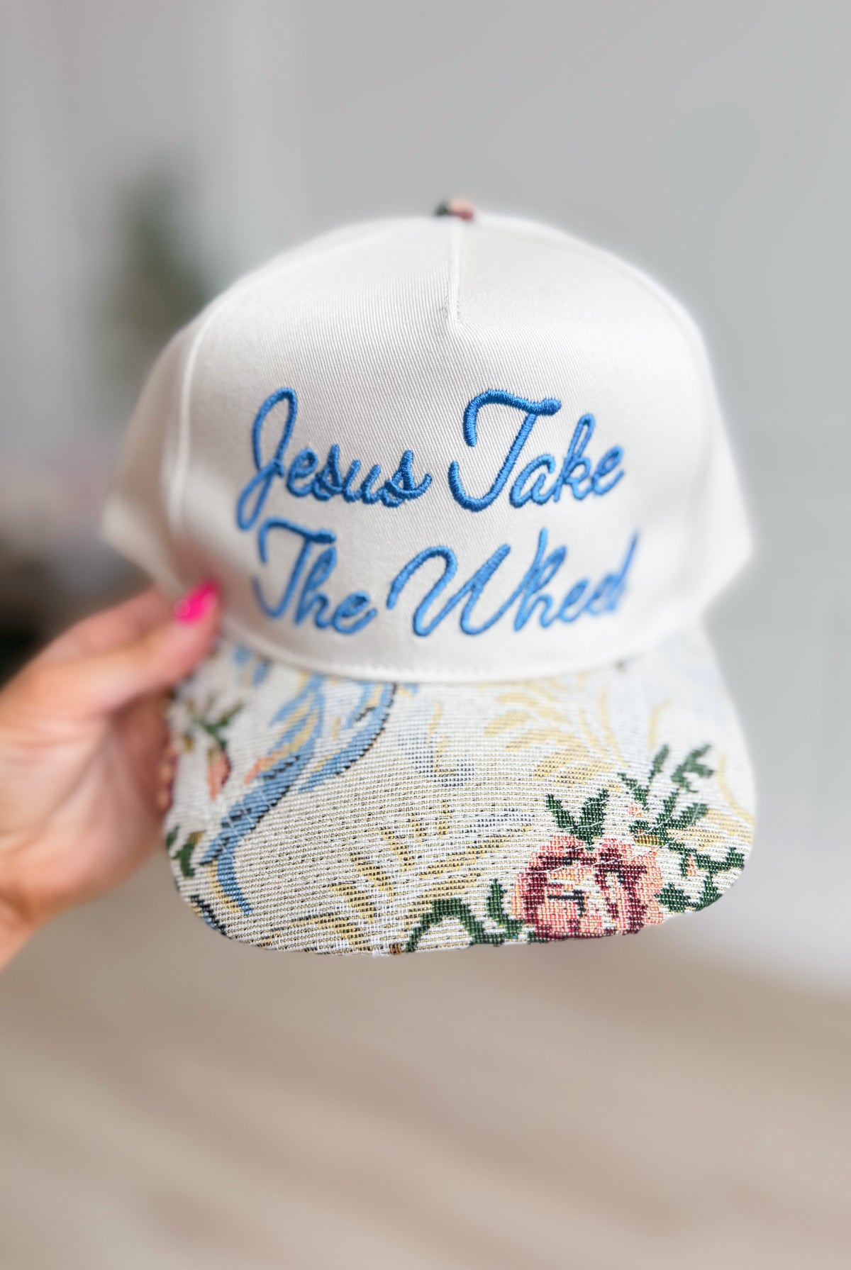 Embroidered Jesus Take The Wheel hat by GOSPEL GEAR CO, stylish 217 hair accessory with religious message and detailed stitching.