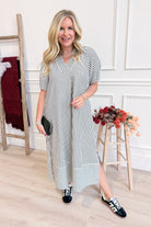 Karen Striped Split Neck Midi Dress - Be You Boutique