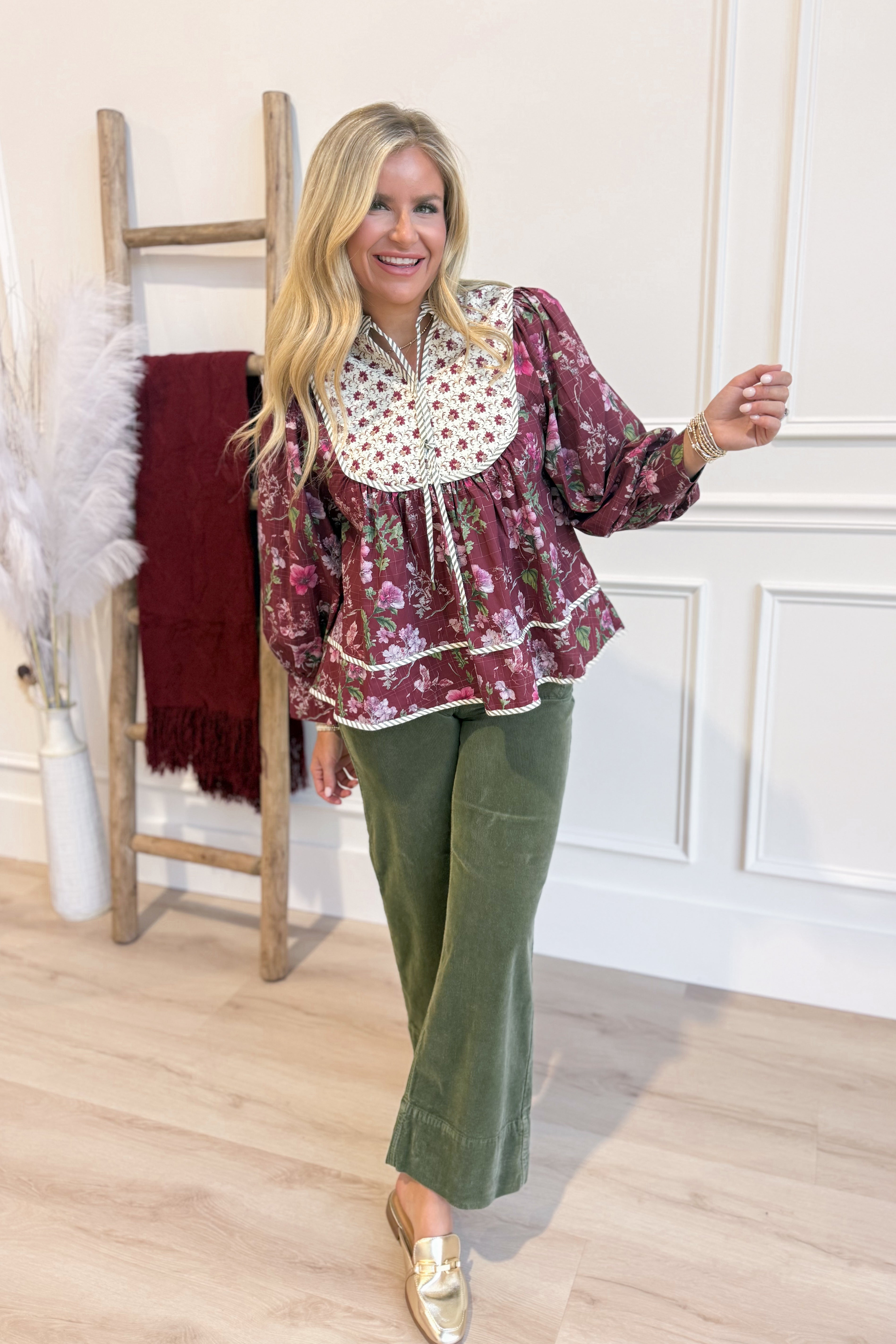 Rhonda Botanical Printed Blouse Top - Be You Boutique