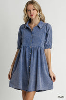 Reba Mineral Wash Collared Button Down Dress - Be You Boutique