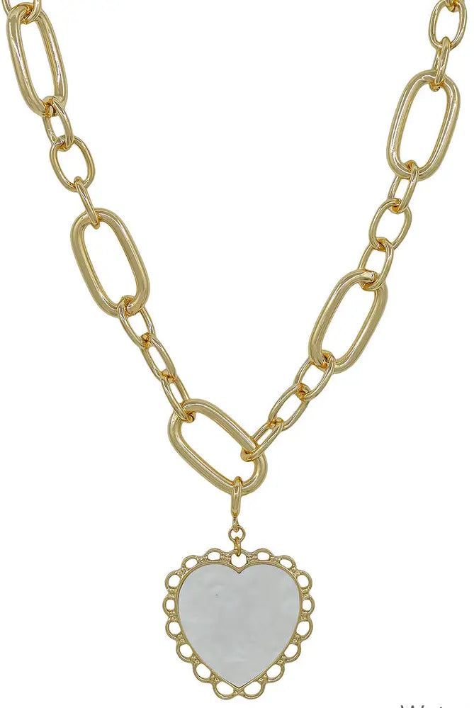 Gold Chunky Oval Link Chain Mother of Pearl Necklace - Be You Boutique