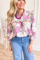 Samantha Floral Contrasted Trim Top - Be You Boutique