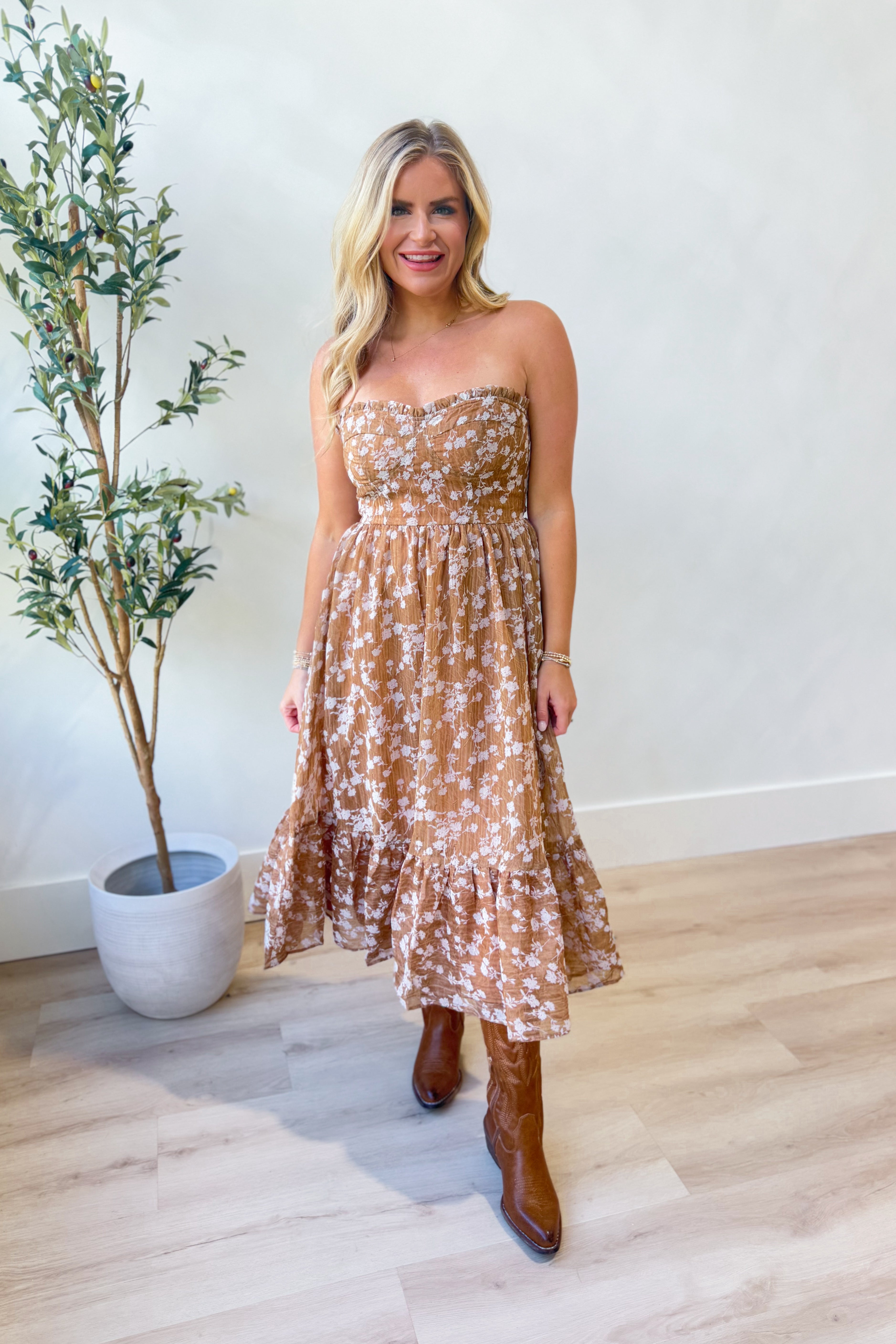 Zoe Fall Floral Ruffle Trim Dress - Be You Boutique