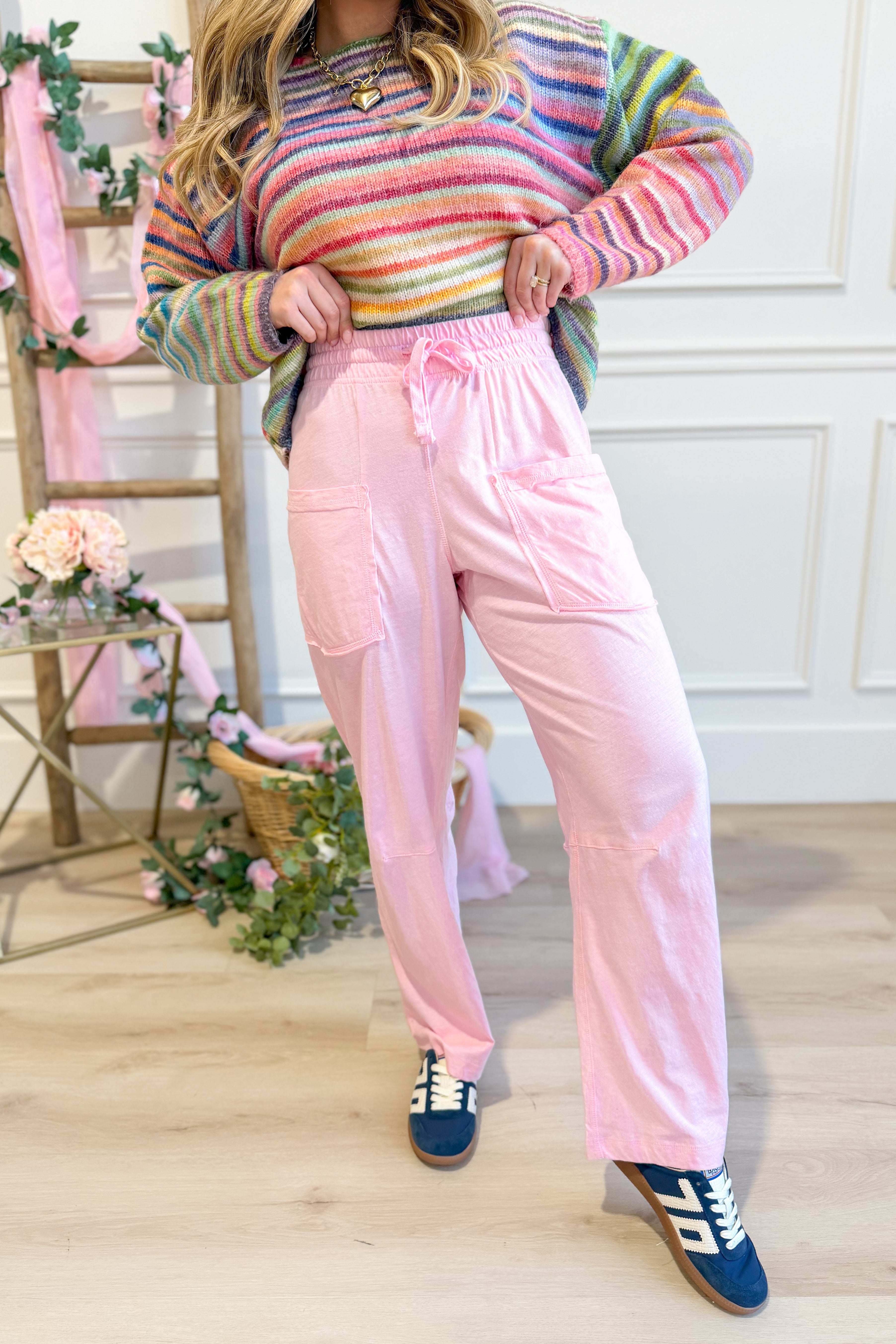 Rae Mode Bella Cotton Barrel Pants in light fabric, featuring a relaxed fit and waistband, displayed on a neutral background.