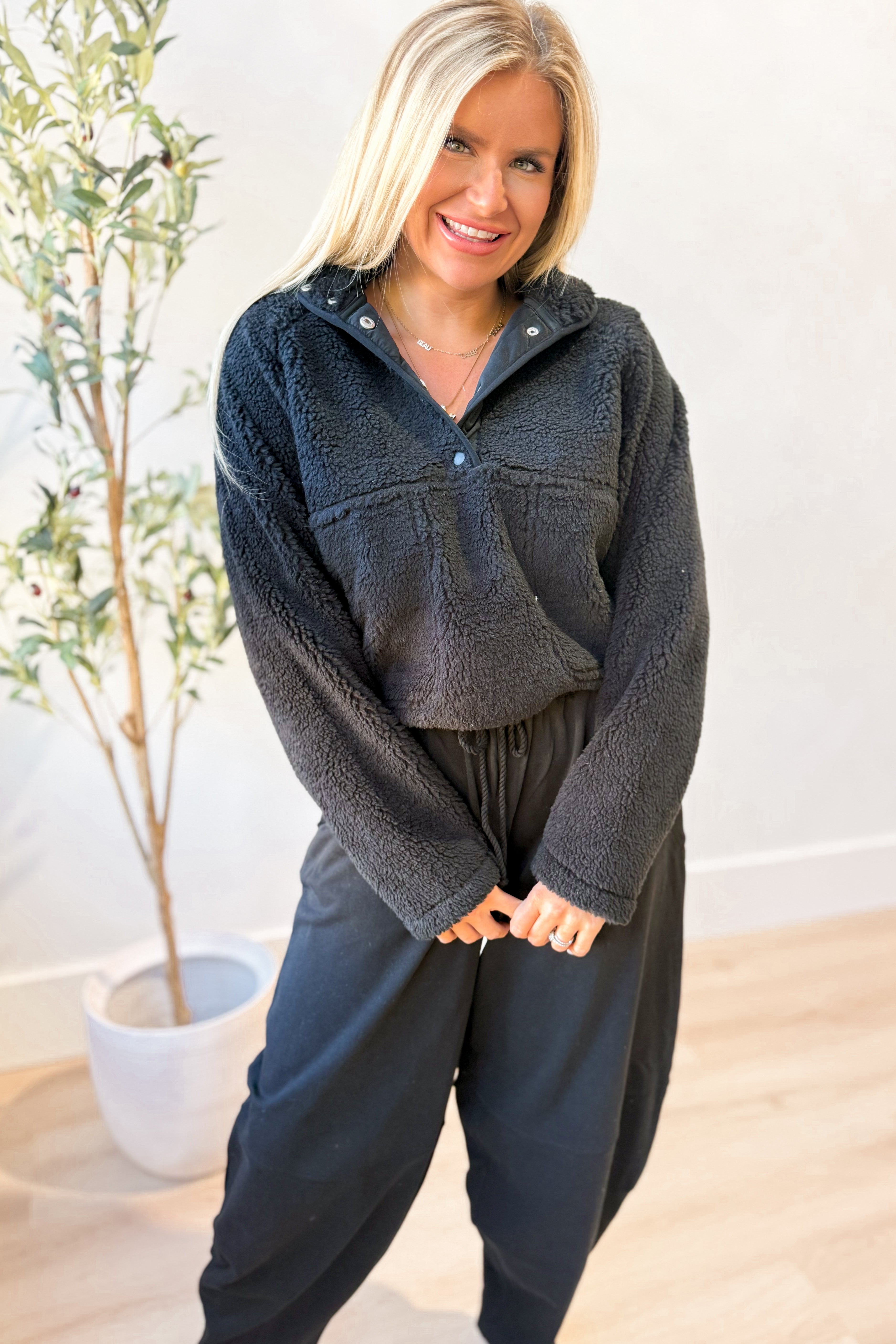 Courtney Sherpa Snap Button Pullover - Be You Boutique