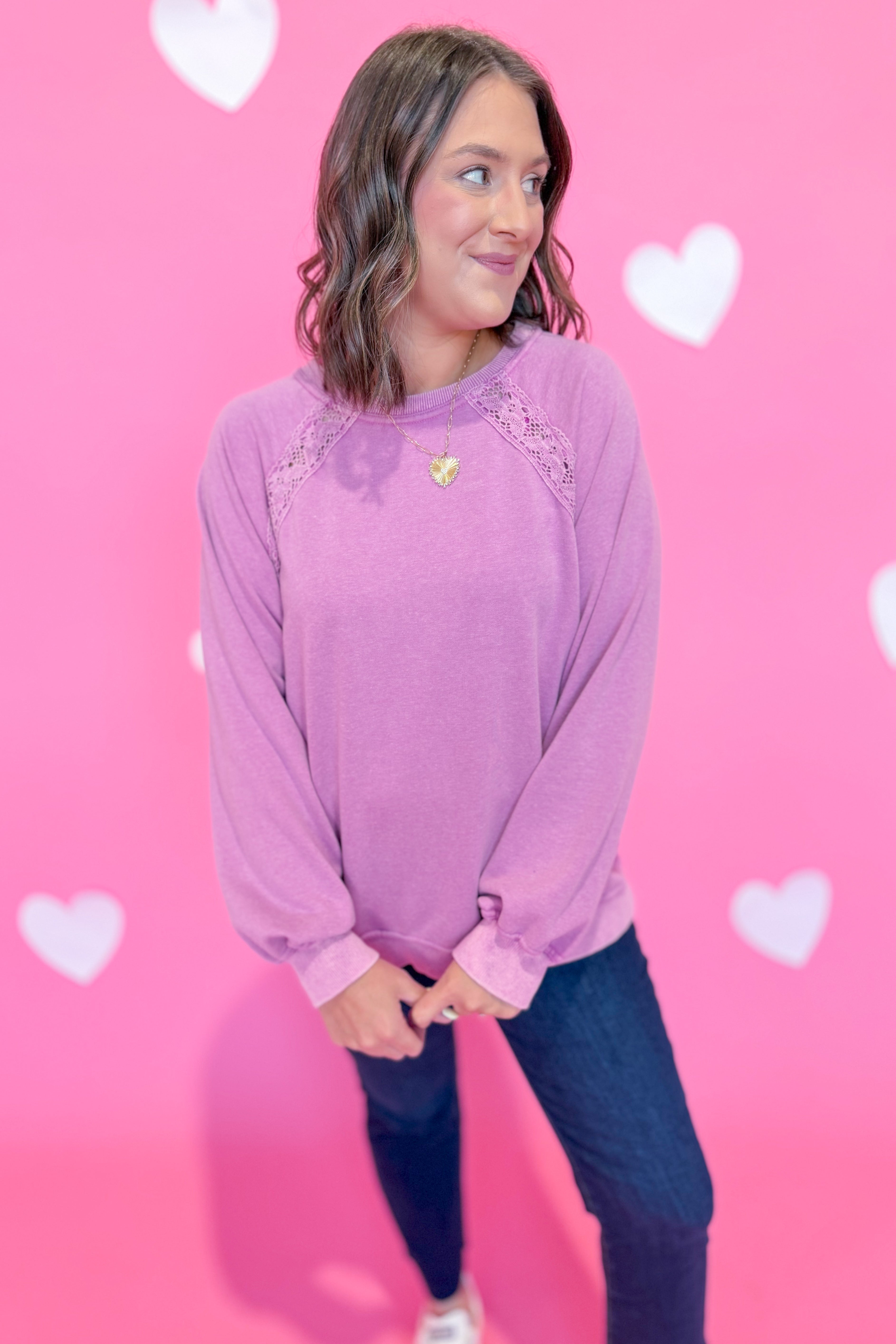 Ada Floral Lace Trim Raglan Sleeve Sweatshirt - Be You Boutique