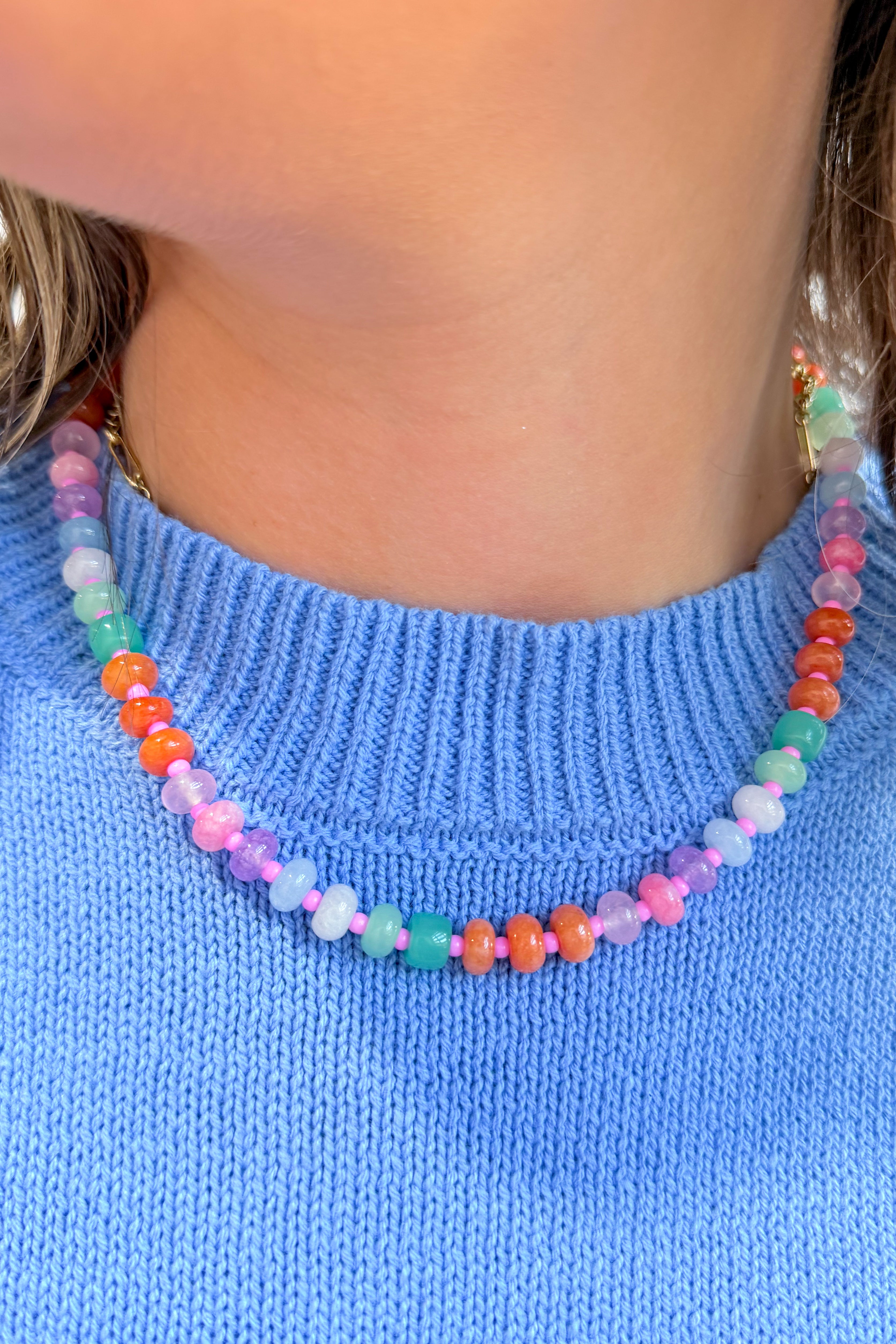 Treasure Jewels pastel gemstone necklace featuring colorful stones and delicate chain, elegant jewelry for special occasions.