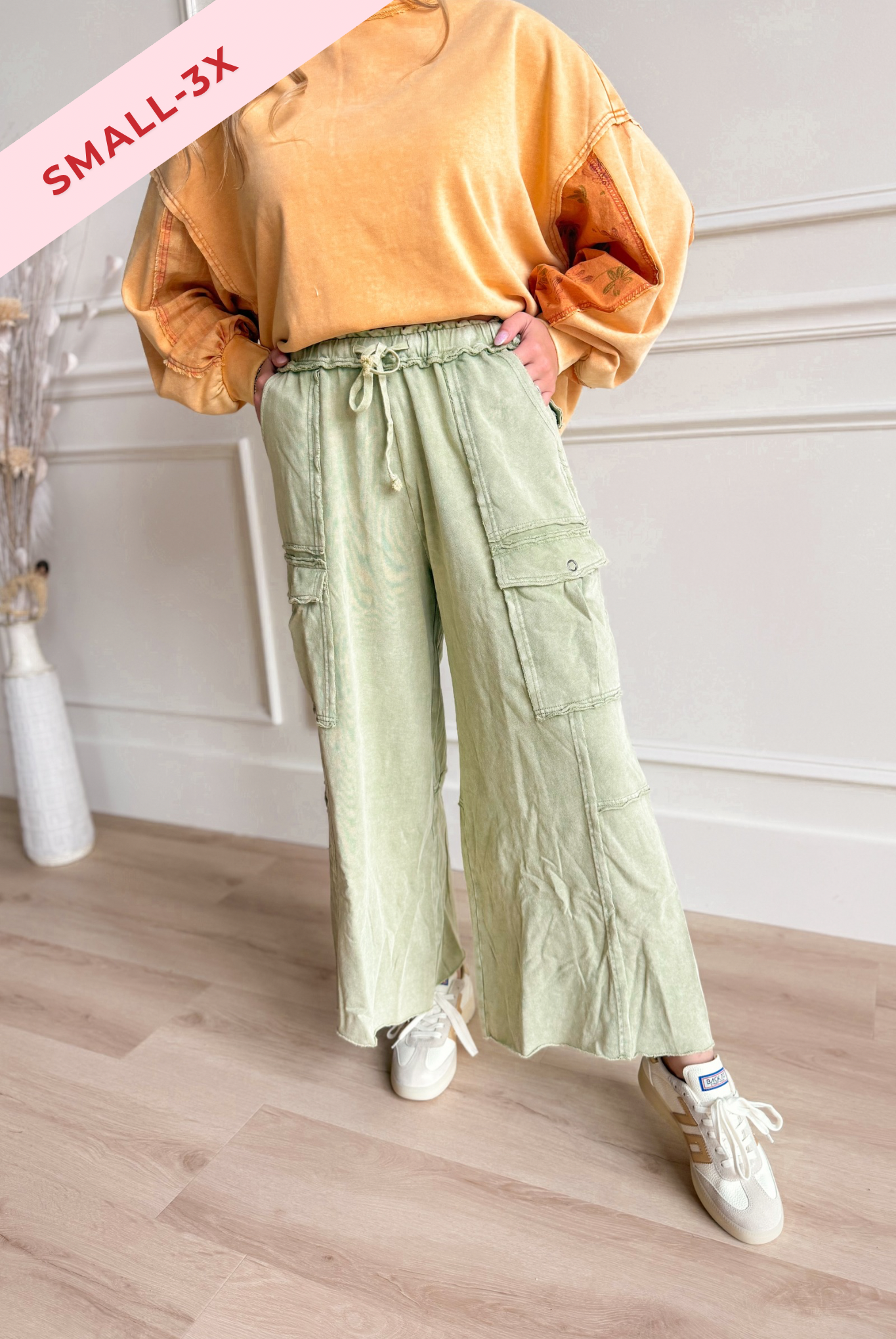 Mateo Mineral Washed Wide Leg Cargo Pants - Be You Boutique