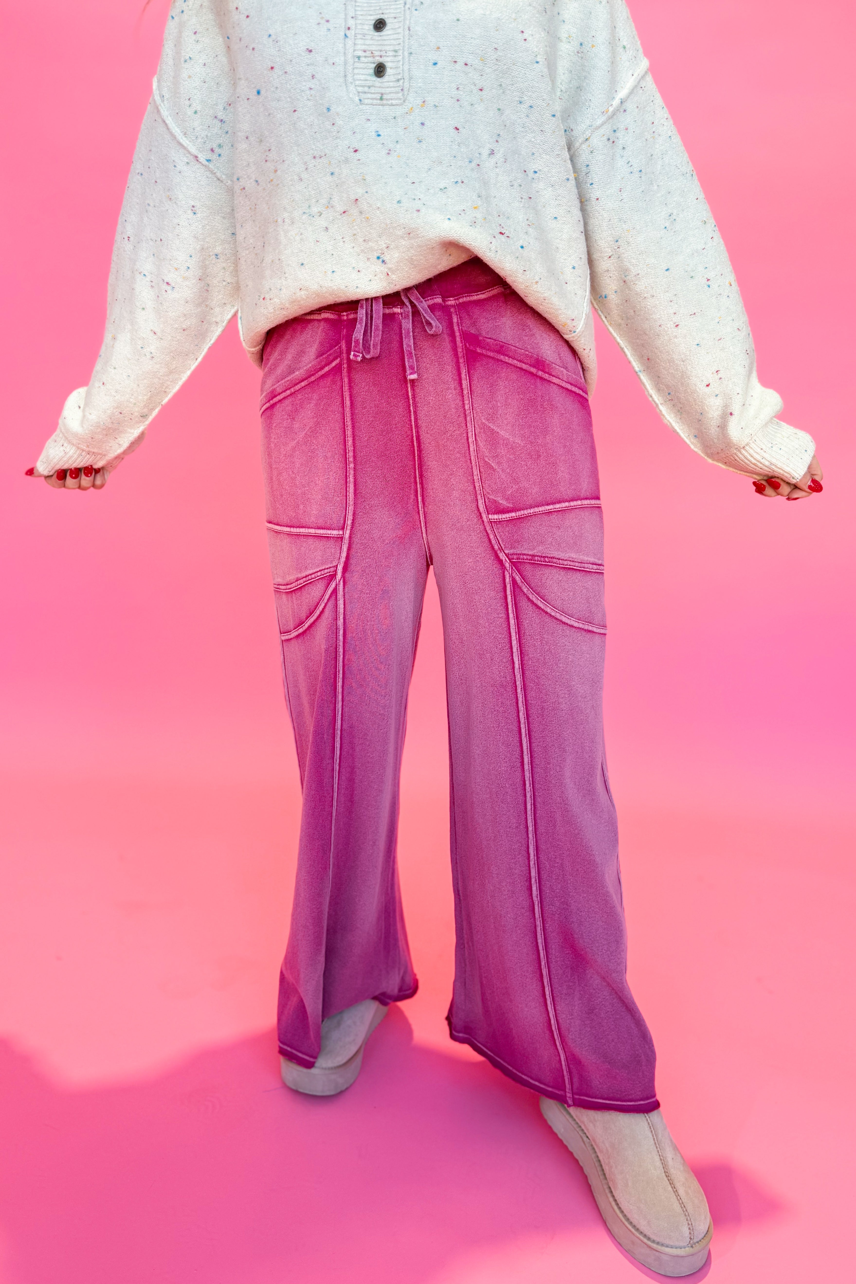 Luke Monkey Washed Terry Knit Wide Leg Pants - Be You Boutique