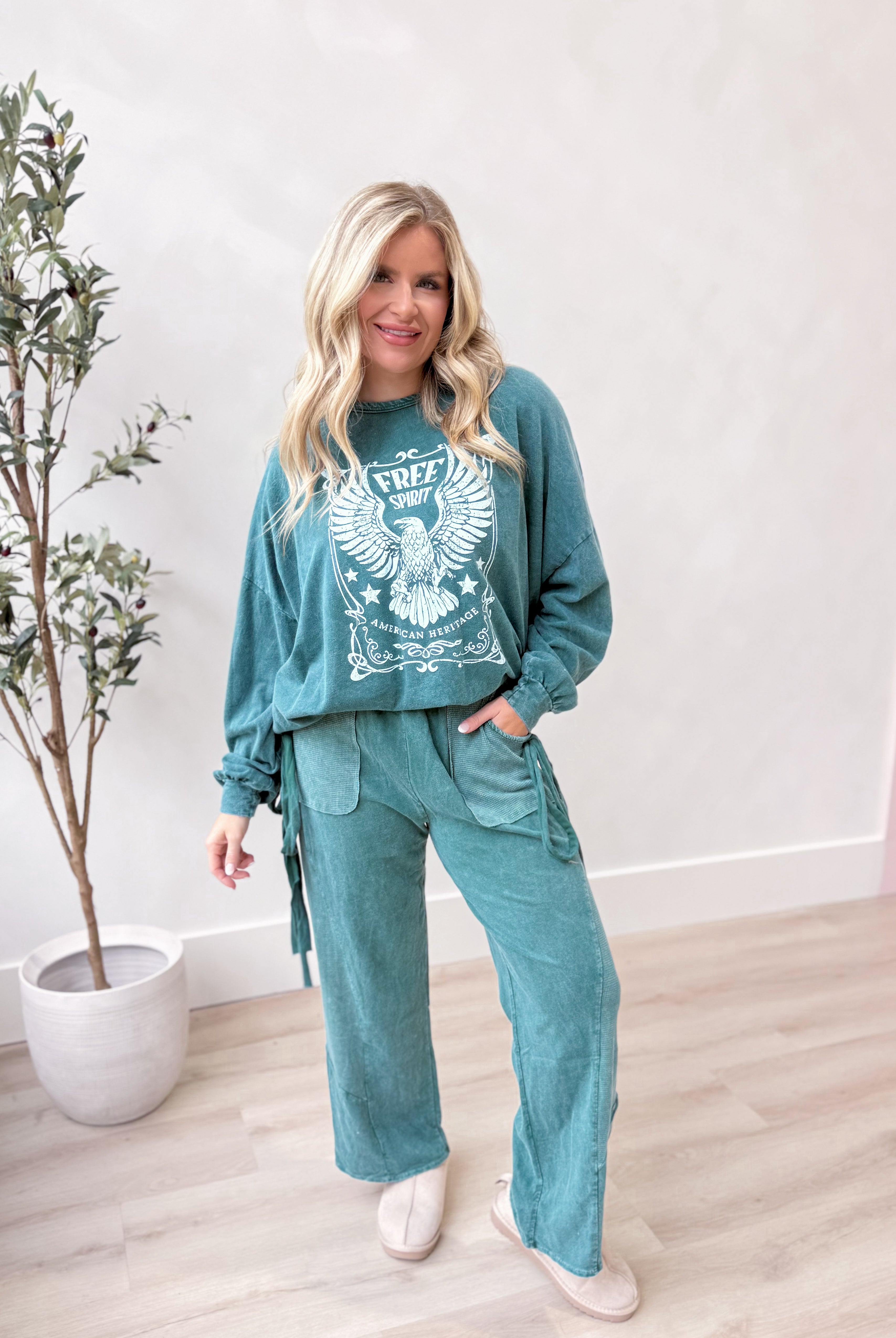 Larry Mineral Washed Free Bird Graphic Long Sleeve - Be You Boutique