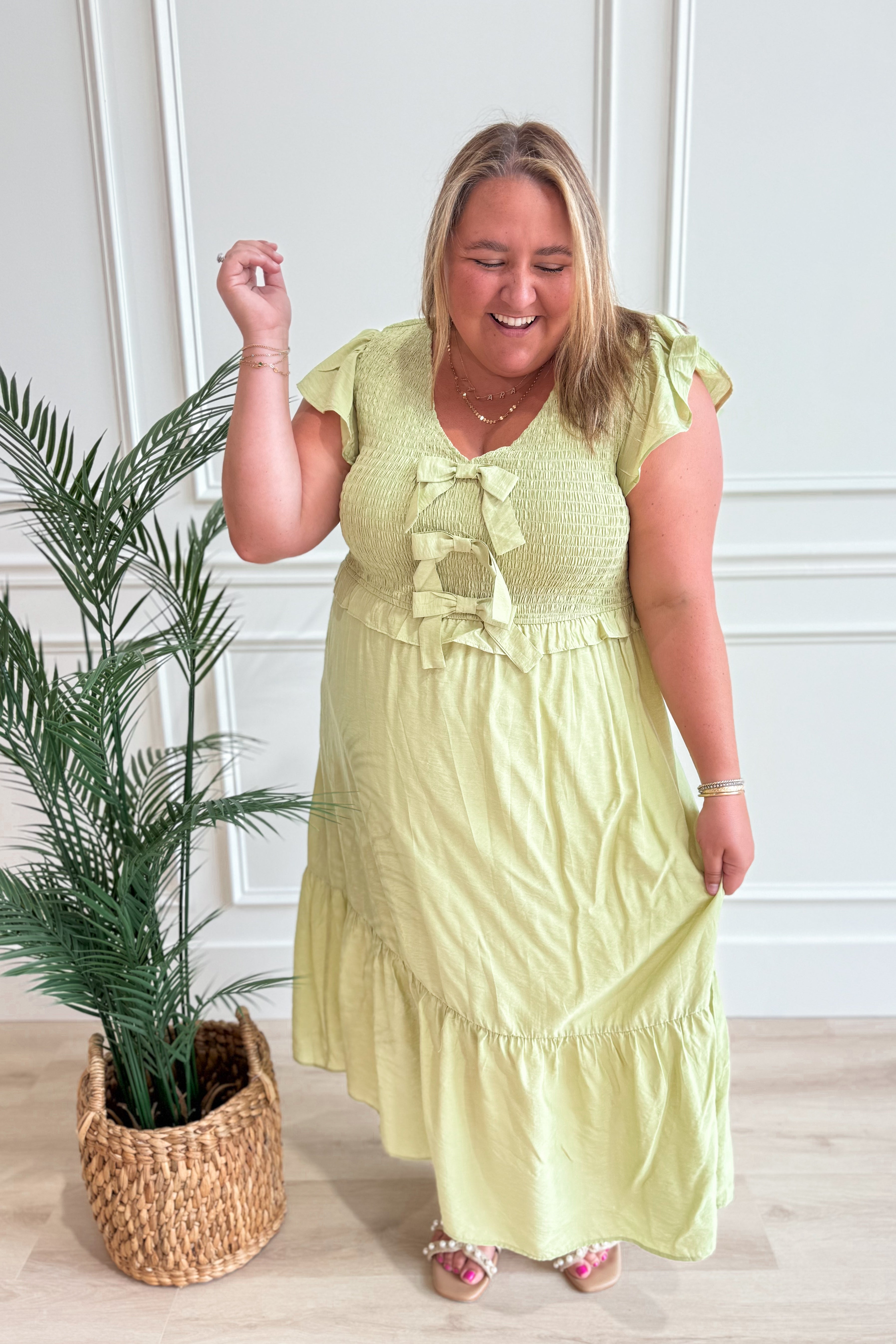 Nicole Front Bow Detail Midi Dress - Be You Boutique