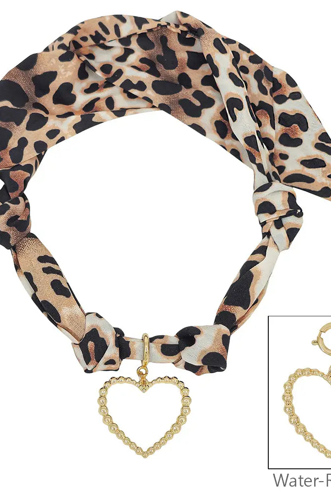 Cheetah Print with Open heart Charm Scarf Necklace - Be You Boutique