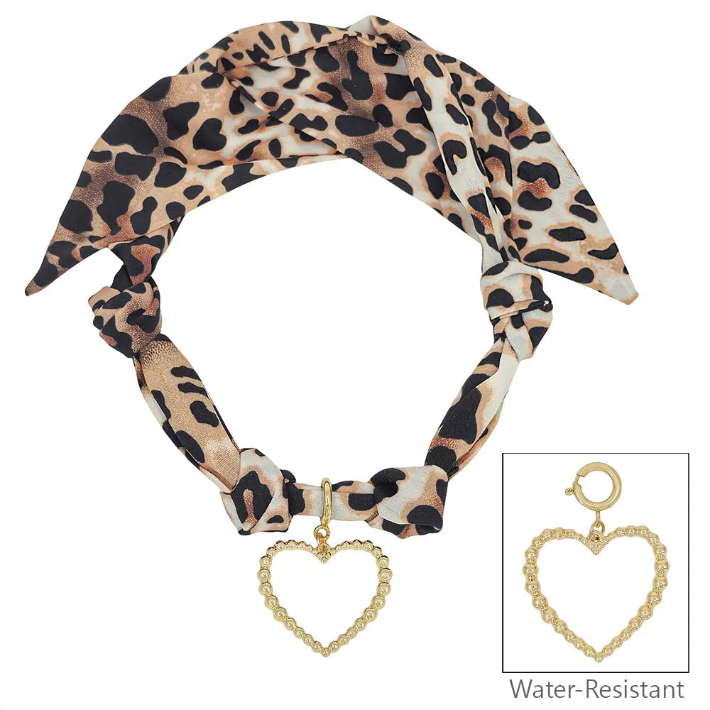 Cheetah Print with Open heart Charm Scarf Necklace - Be You Boutique
