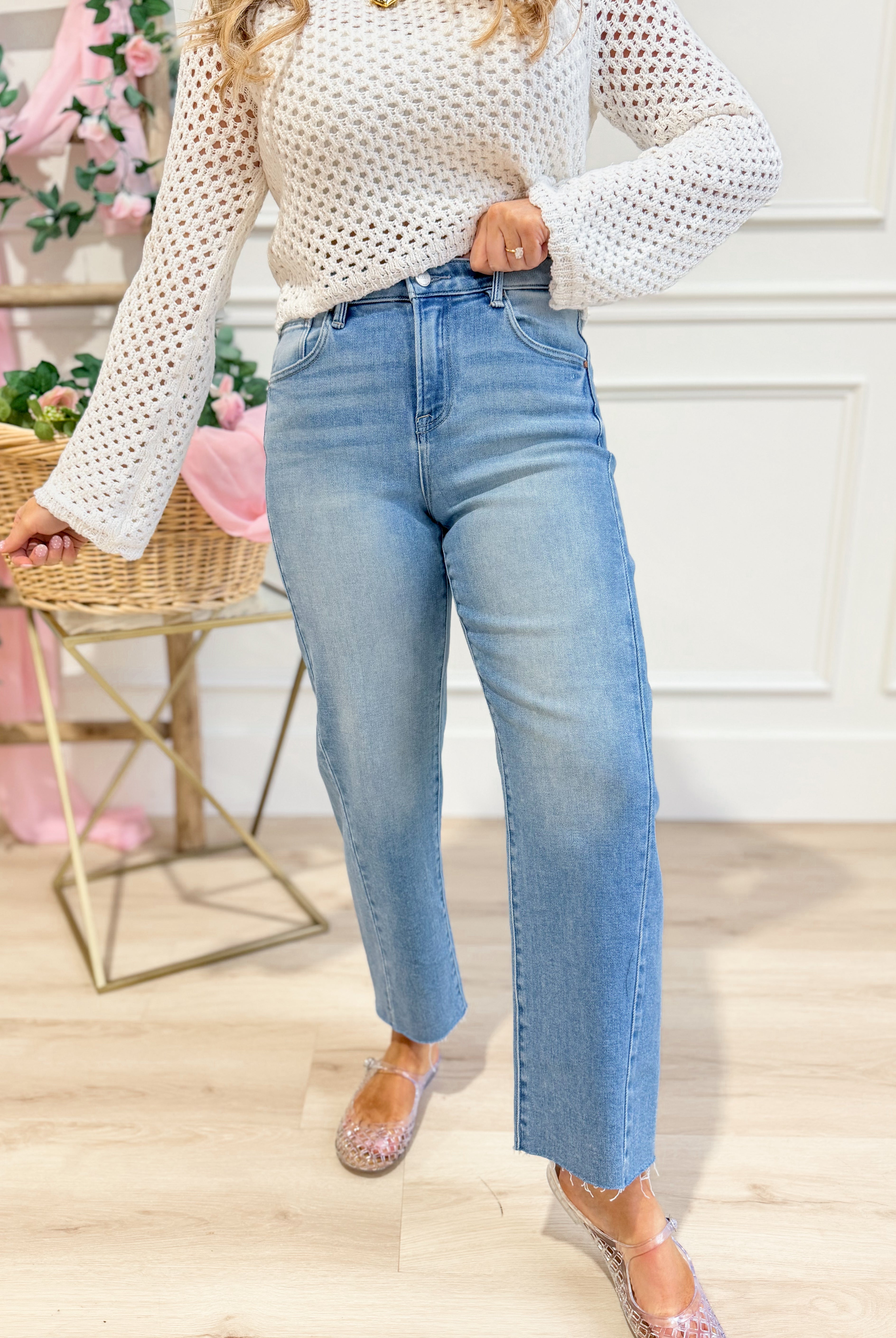 Risen Boone high-rise slouchy cropped barrel jeans in dark wash, showing relaxed fit and distressed details, available in 0-3XL.