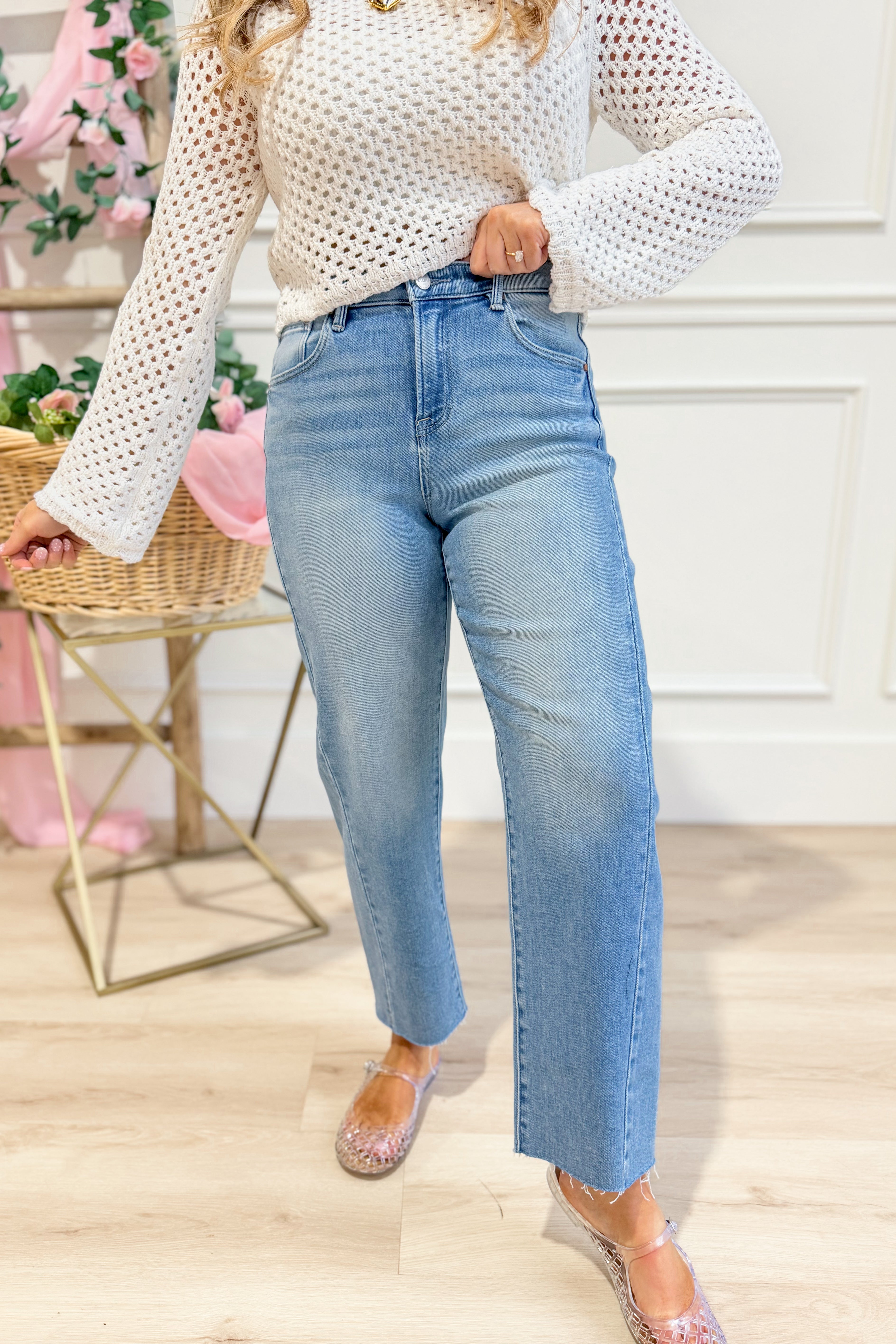 Risen Boone high-rise slouchy cropped barrel jeans in dark wash, showing relaxed fit and distressed details, available in 0-3XL.