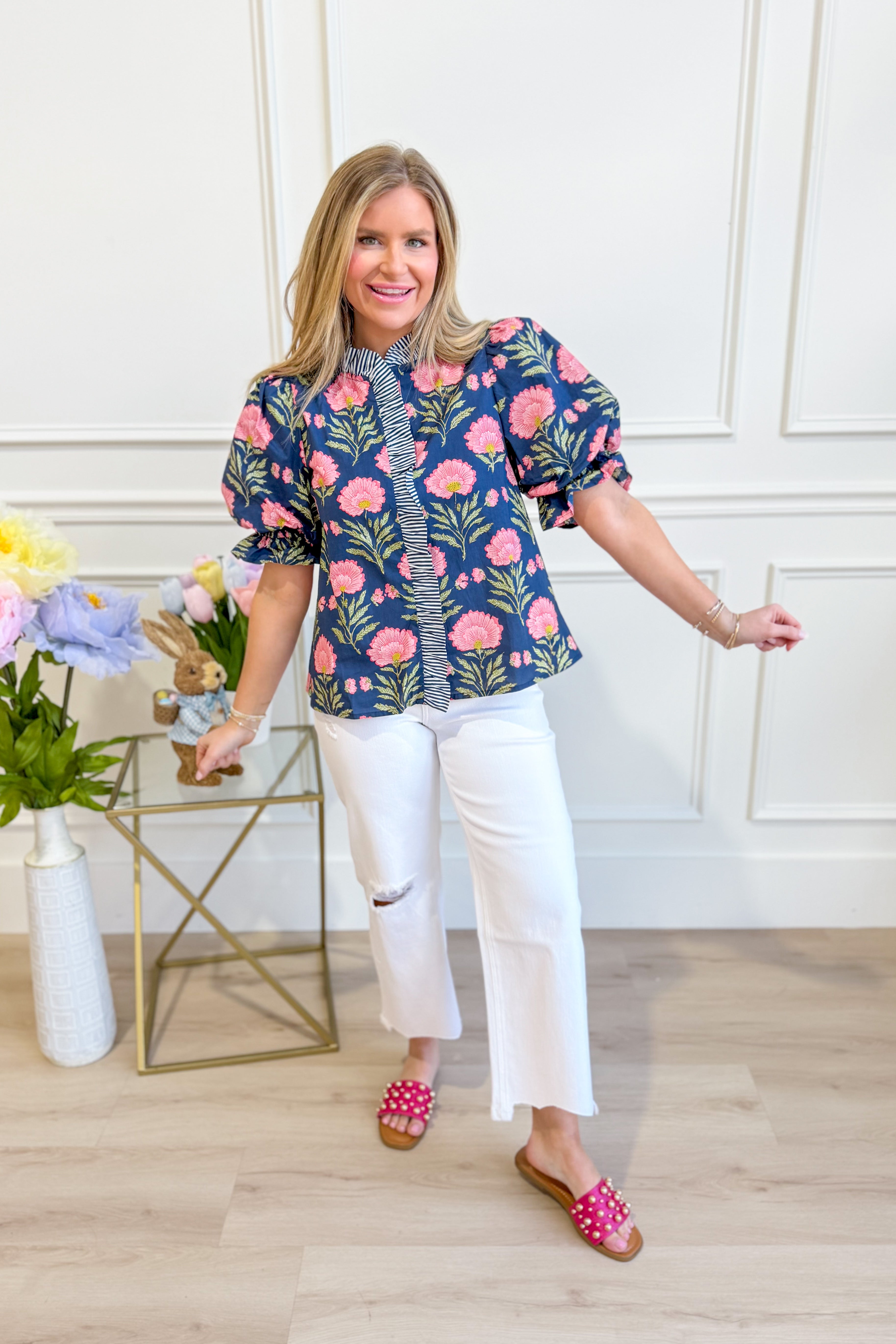 Janie Floral Contrasted Printed Top - Be You Boutique