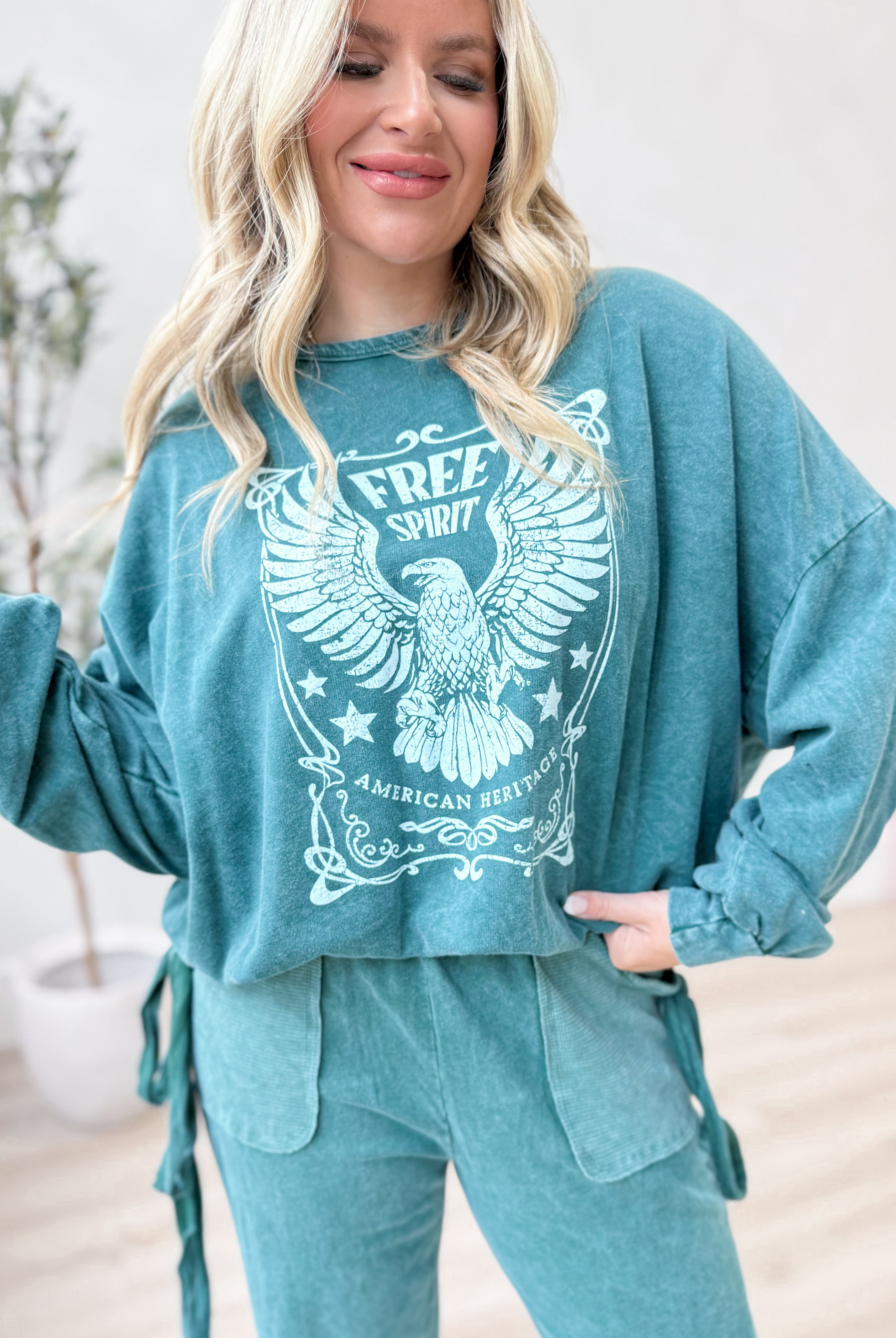 Larry Mineral Washed Free Bird Graphic Long Sleeve - Be You Boutique