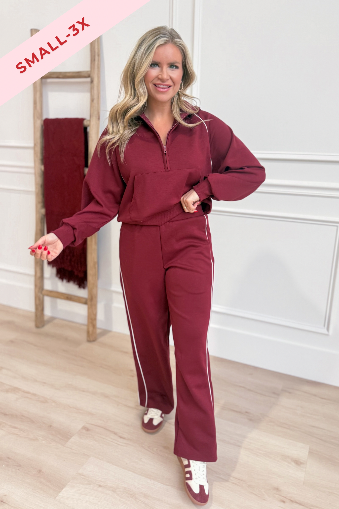 Livvy Half Zip Piping Detail Pant Set - Be You Boutique