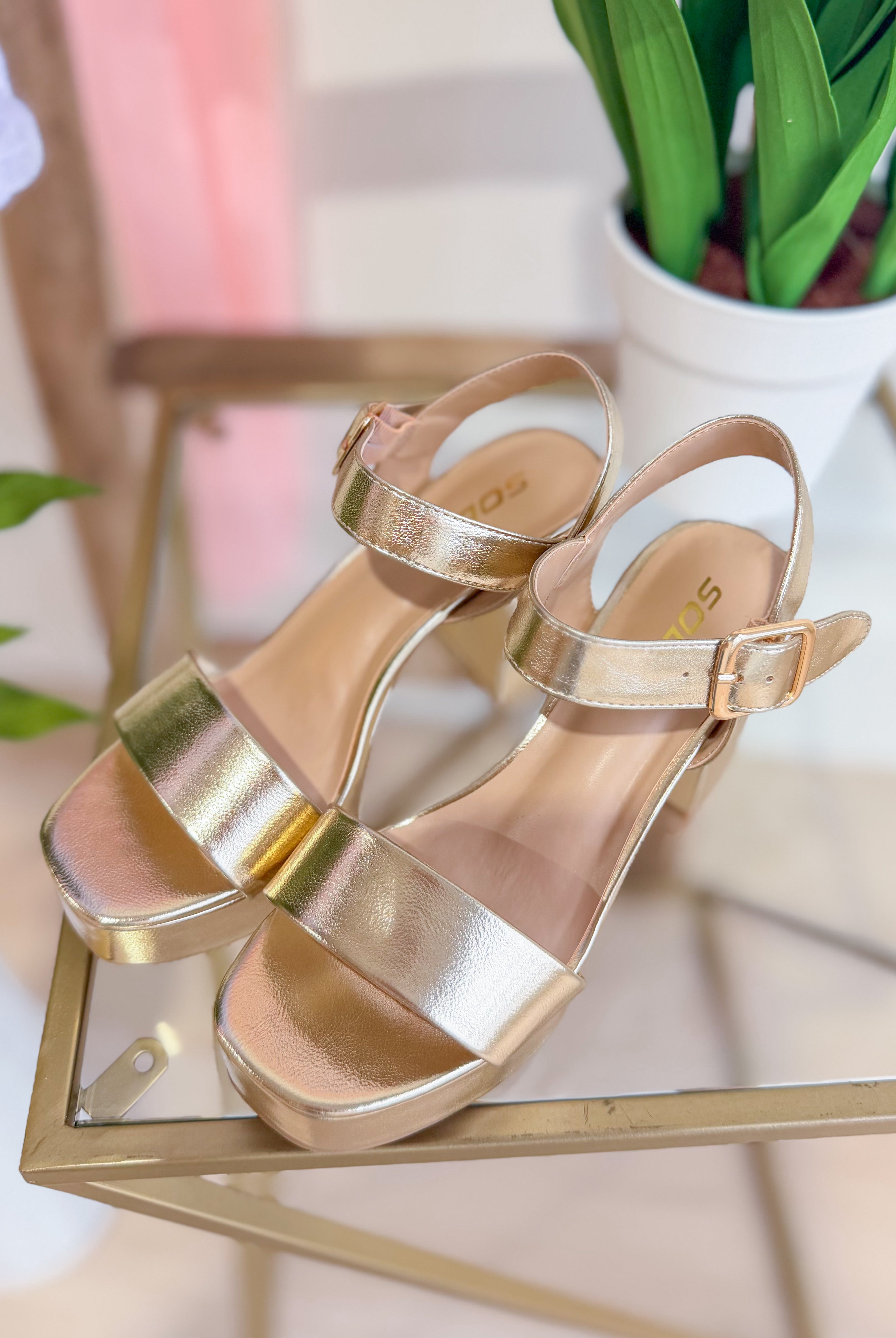 Feminine Macey Gold Matte Block Heel from Fortune Dynamic, 212 Other Shoes collection, showcasing stylish gold heel and sleek design