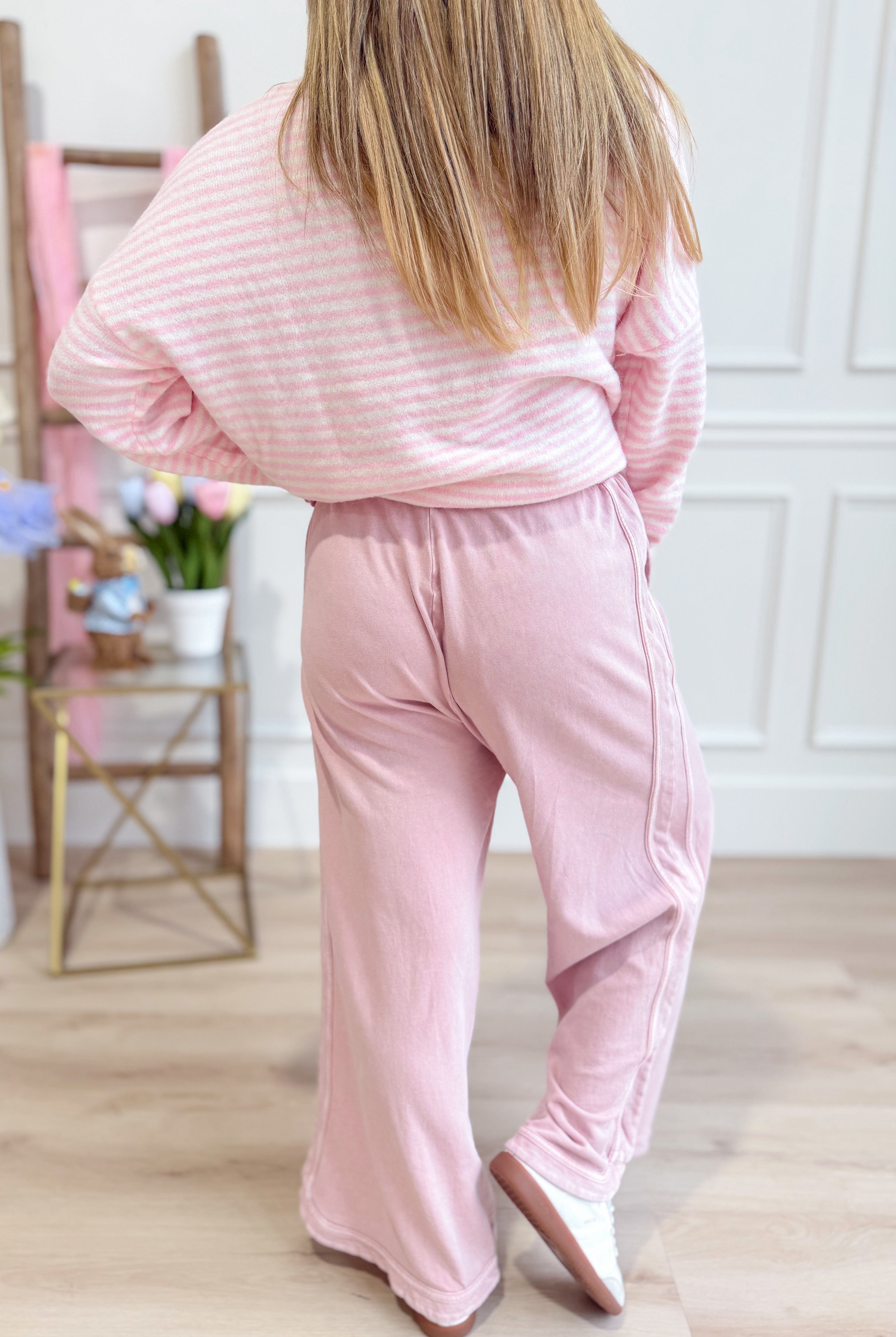 EASEL Cooper Washed Terry Knit Pant in 156 style, showcasing soft, textured fabric and relaxed fit in a neutral color.