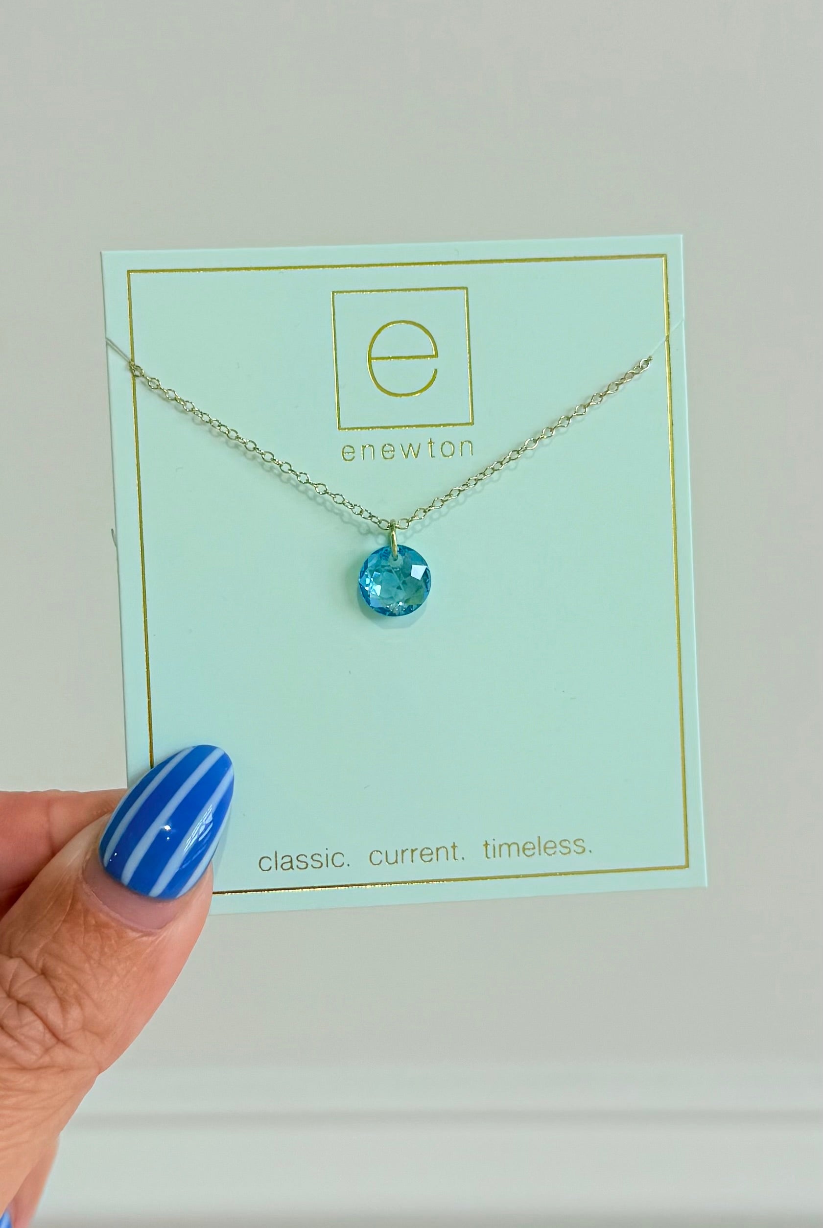 Enewton 16-inch classic birthstone necklace featuring a sparkling gemstone pendant on a delicate chain.