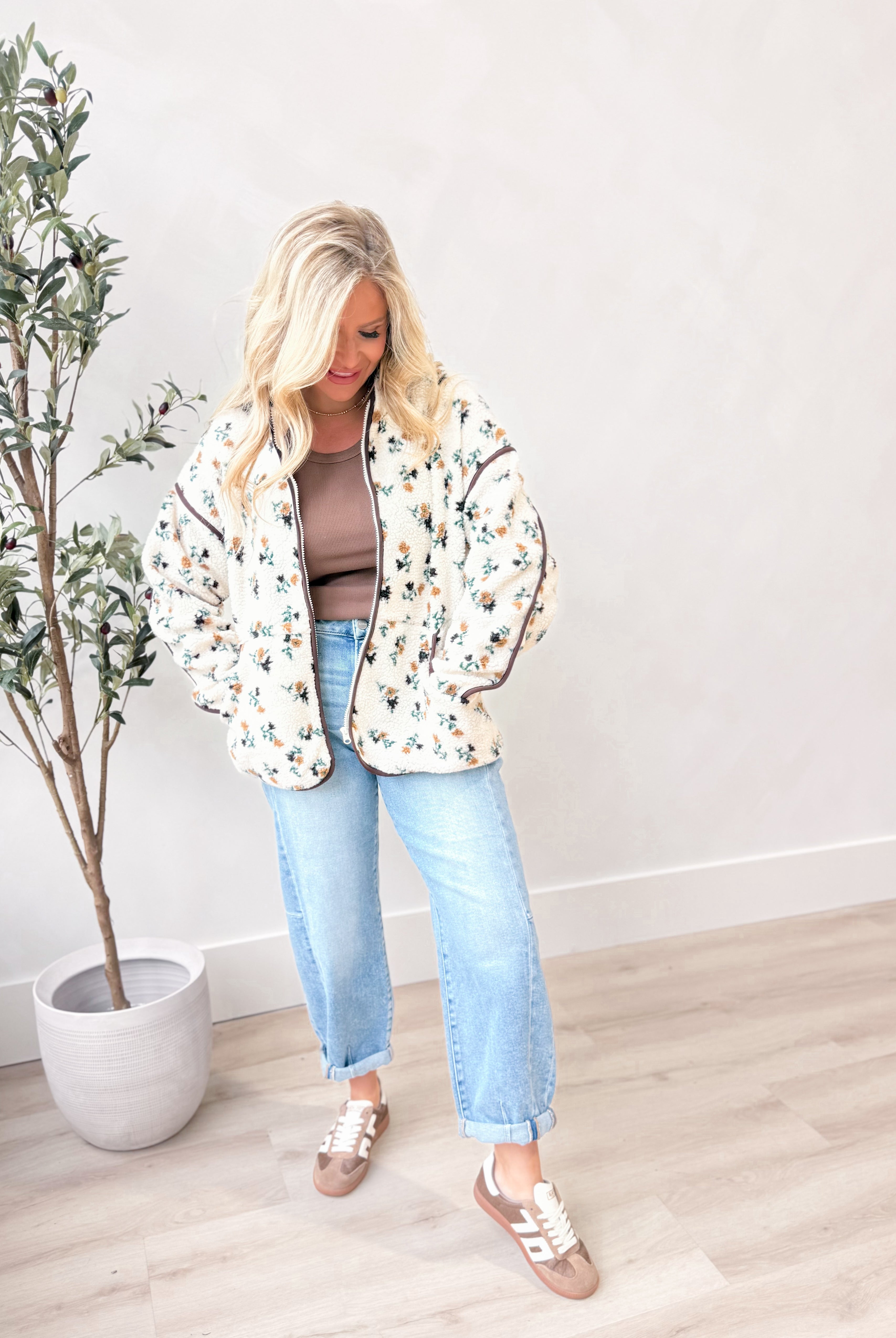 Jenna Teddy Bear Sherpa Zip Up - Be You Boutique
