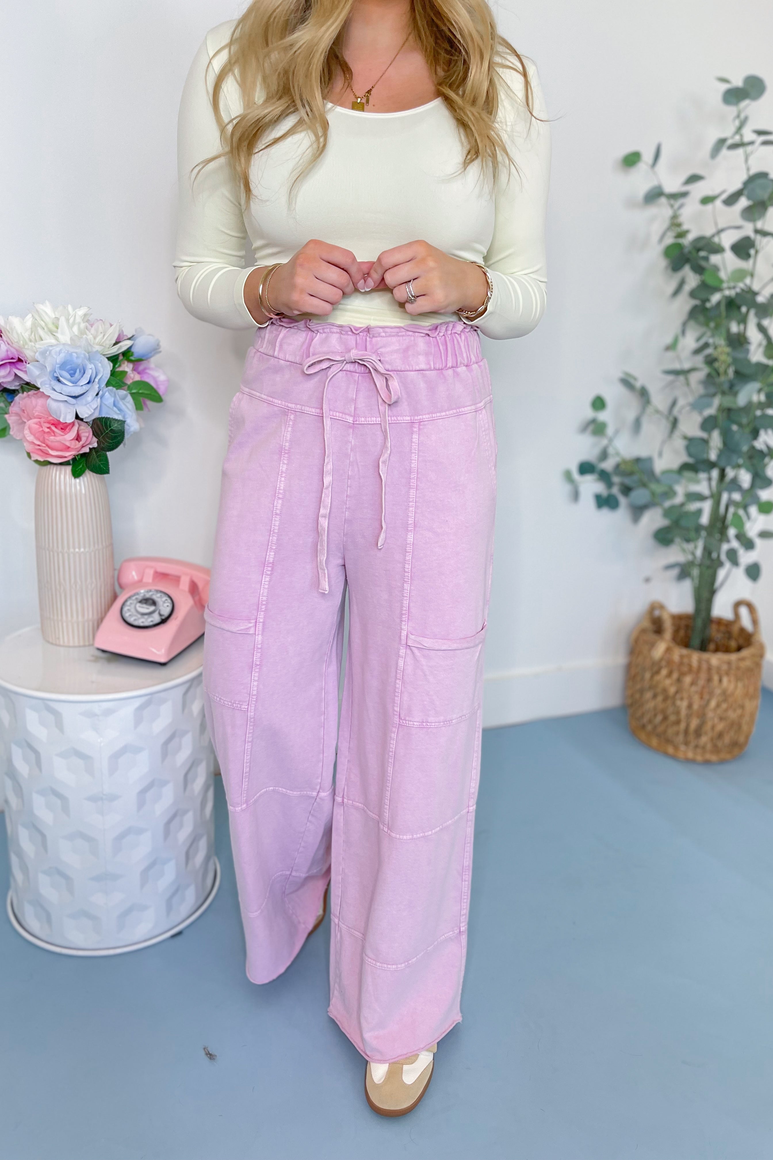 Carrender Mineral Washed Denim Terry Knit Cargo Pants - Be You Boutique