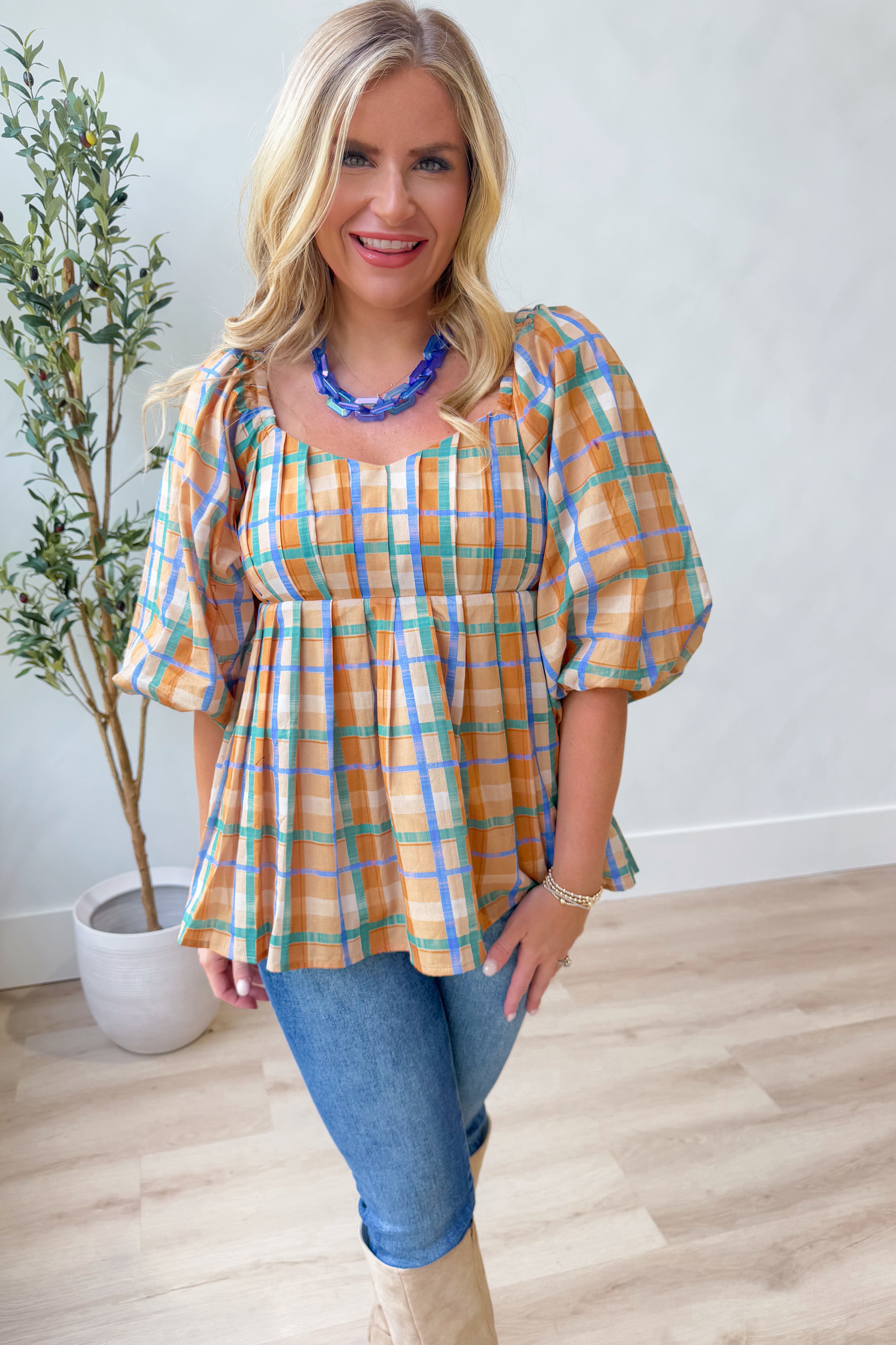 Bethany Plaid Babydoll Top - Be You Boutique