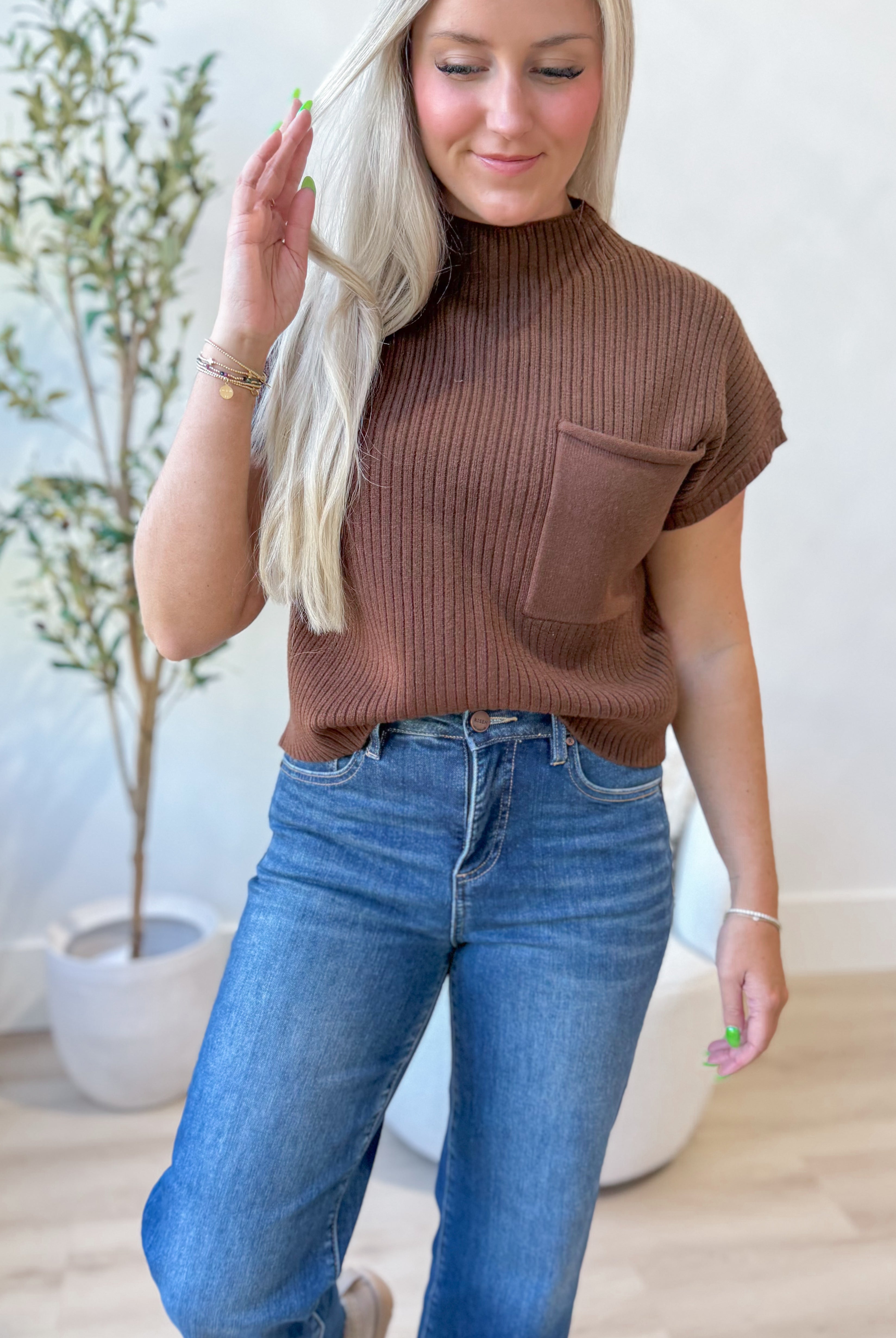 Megan Ribbed Front Pocket Sweater Top - Be You Boutique