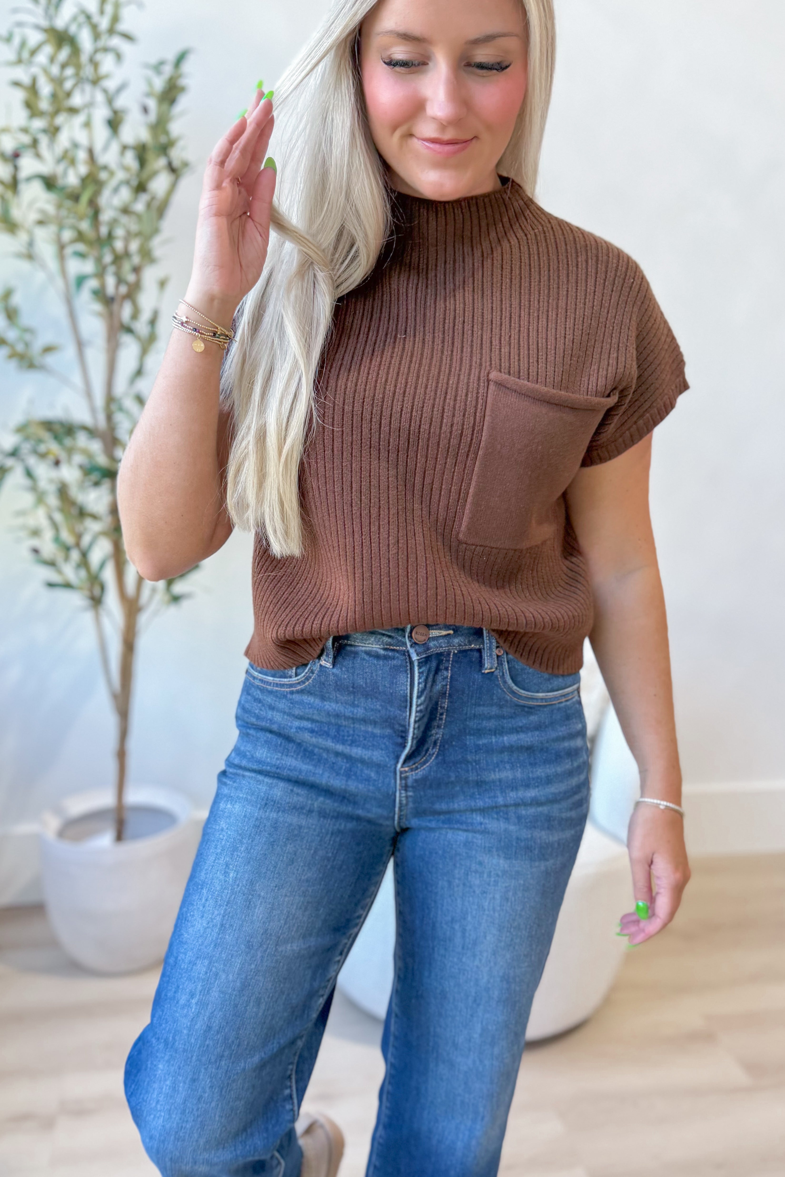 Megan Ribbed Front Pocket Sweater Top - Be You Boutique
