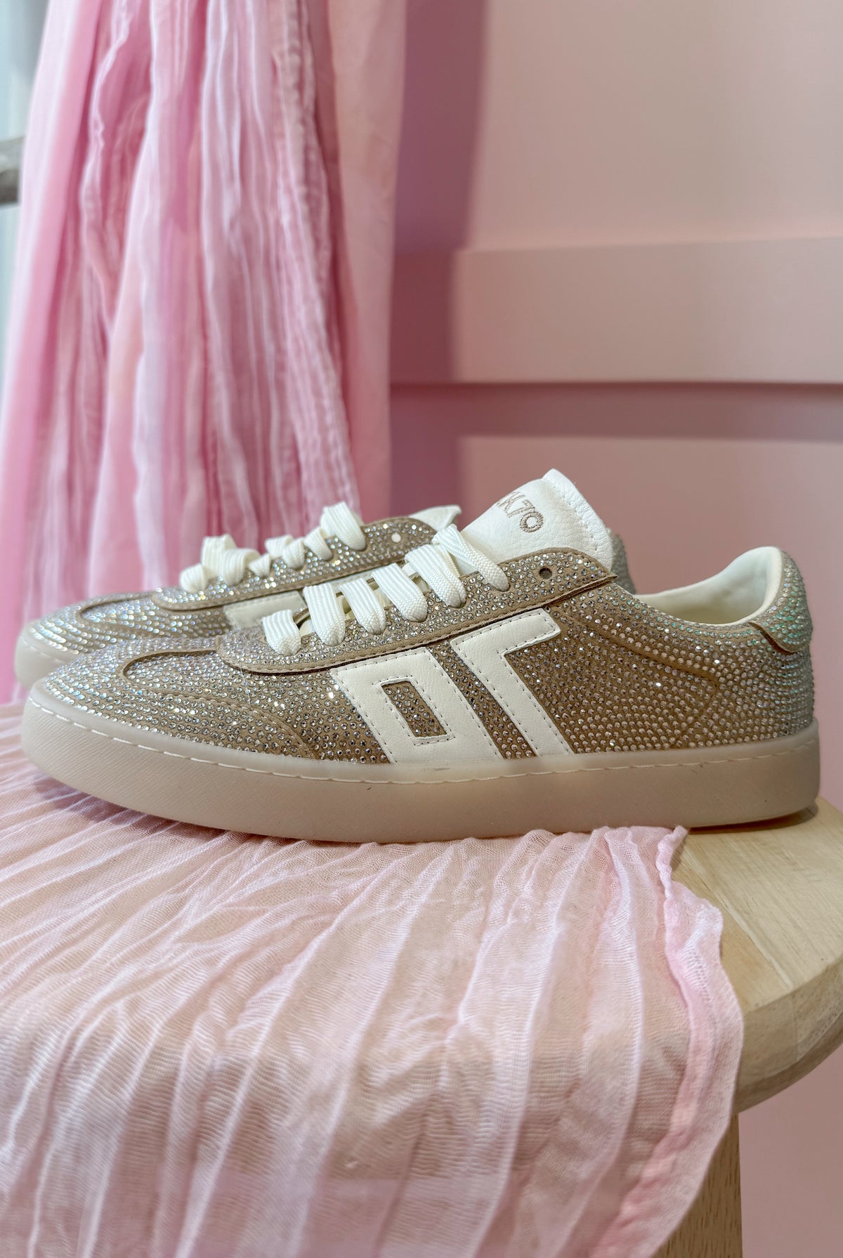 BACK 70 BACK70 Smart Gold Rhinestone Sneaker featuring 205 sneakers with gold rhinestone accents and stylish design.