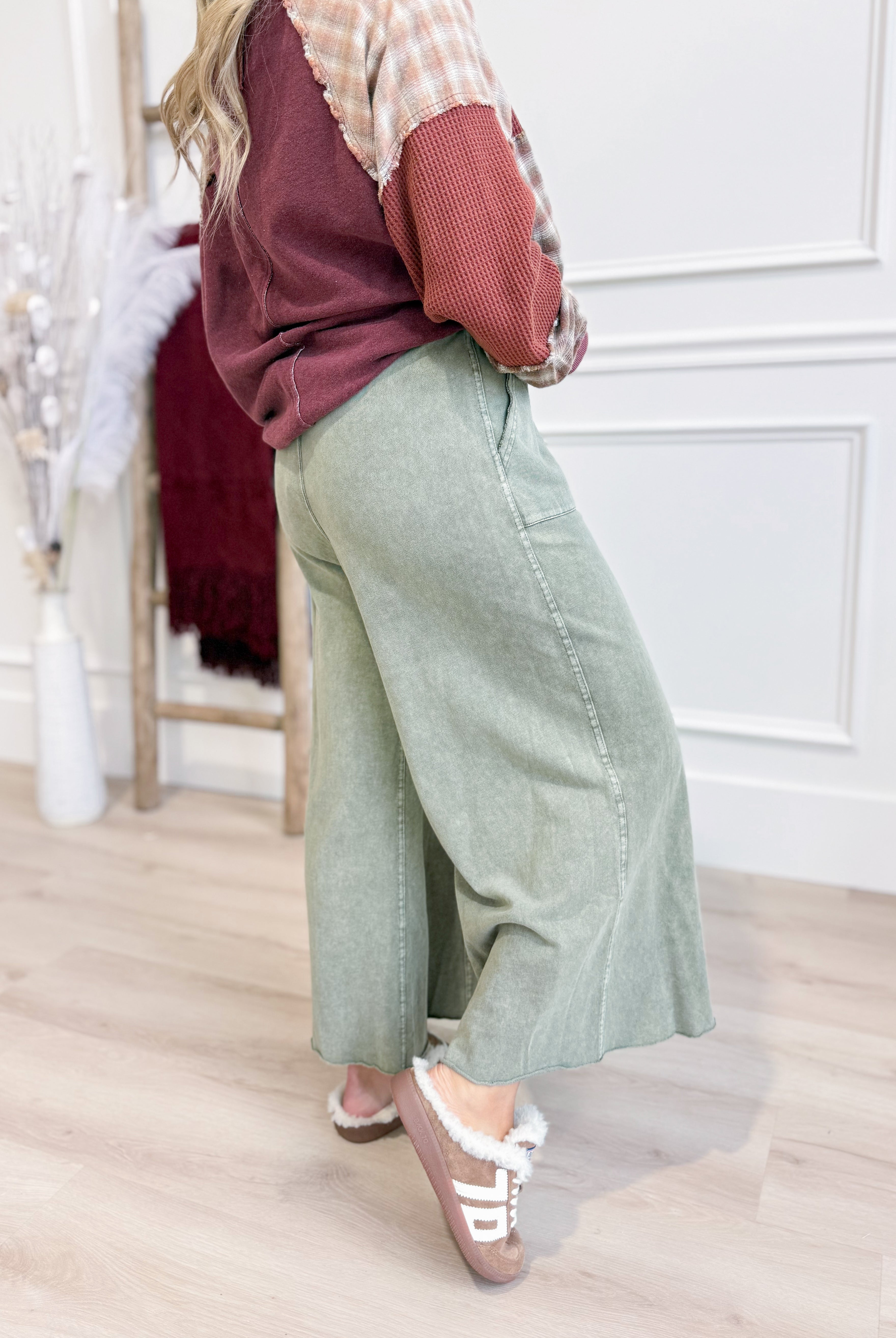 Rachel Washed Terry Knit Wide Leg Pant Bottom - Be You Boutique