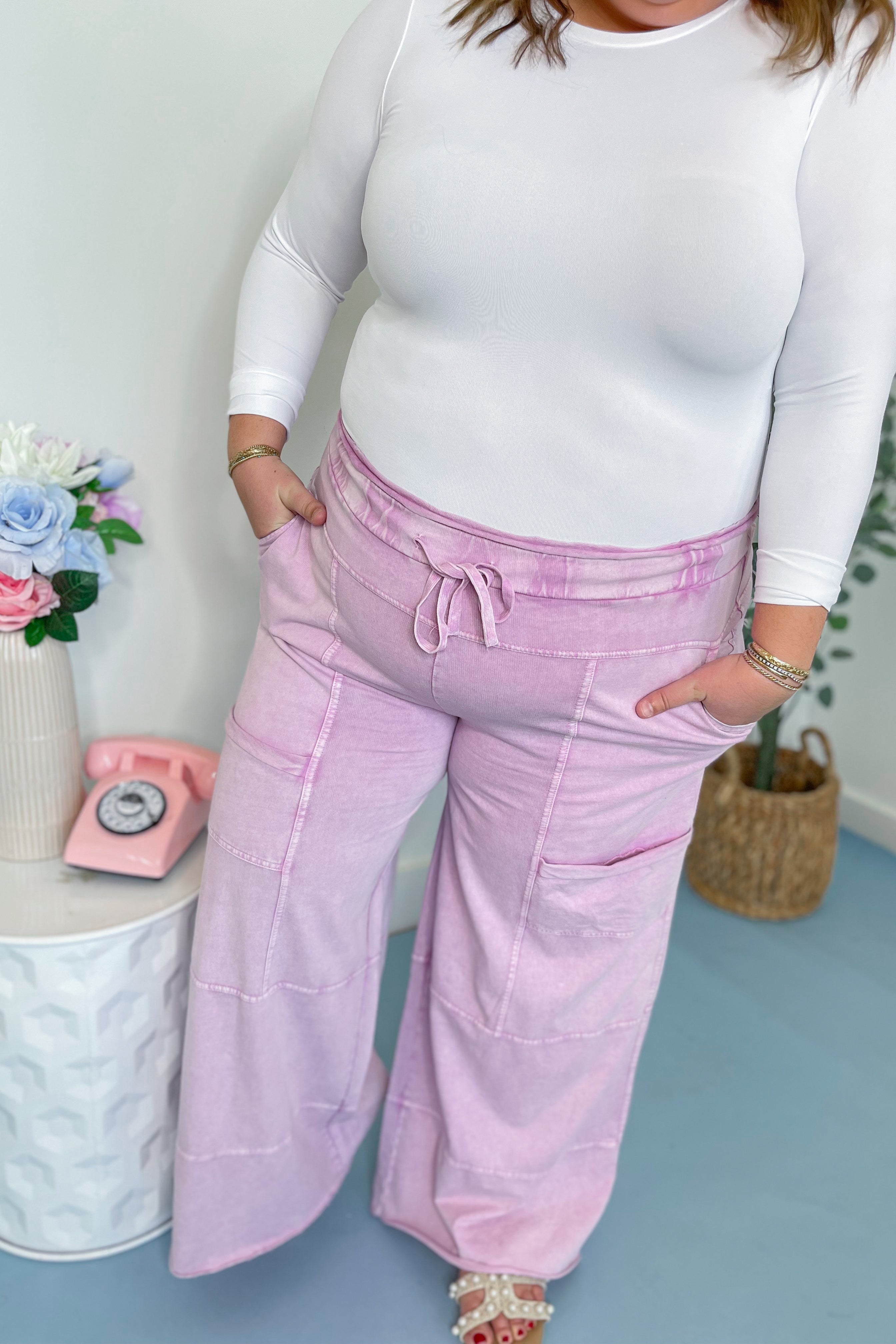 Carrender Mineral Washed Denim Terry Knit Cargo Pants - Be You Boutique