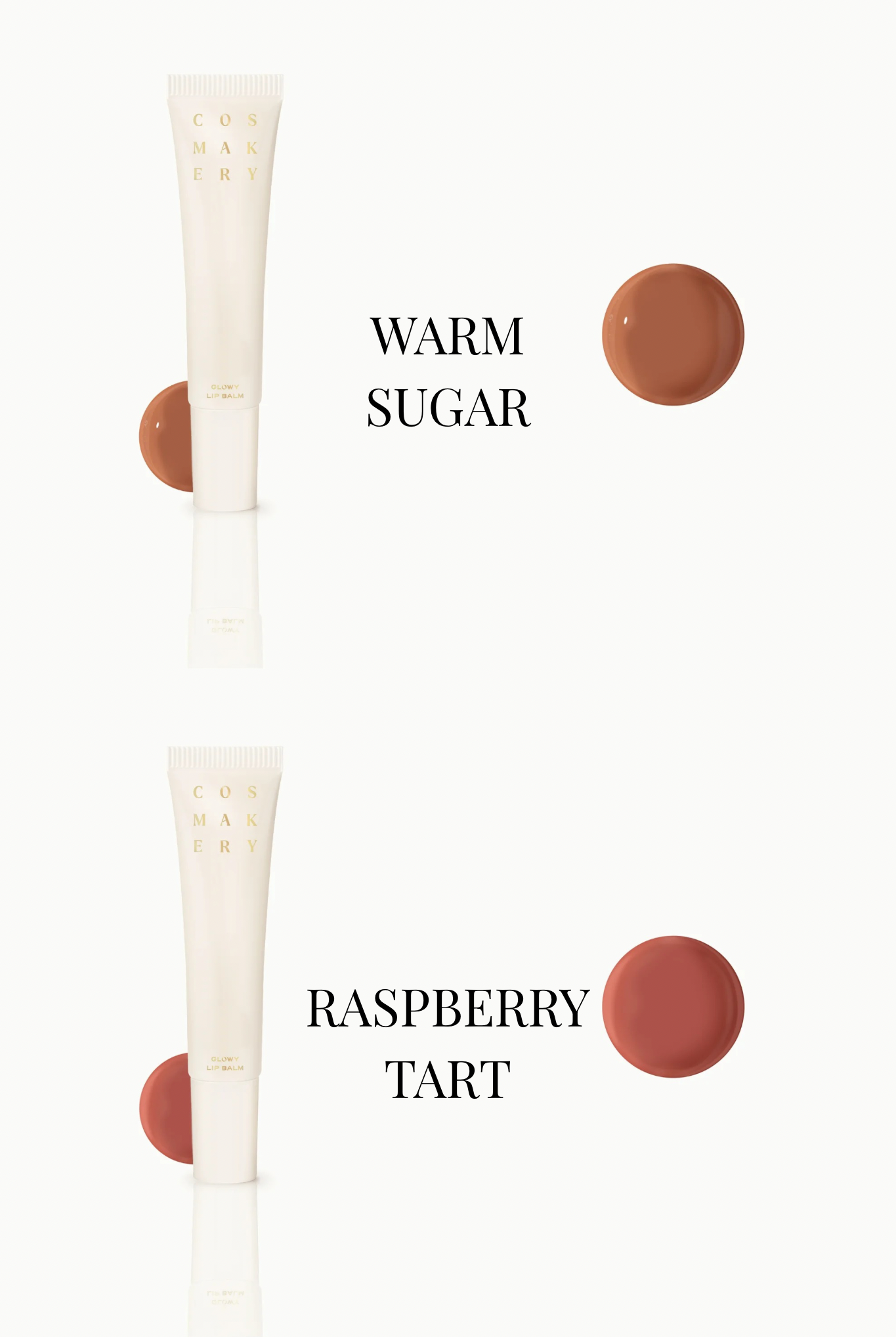 COSMAKERY Let It Glow Glowy Lip Balm Duo with two shiny, moisturized lip balms in sleek packaging.