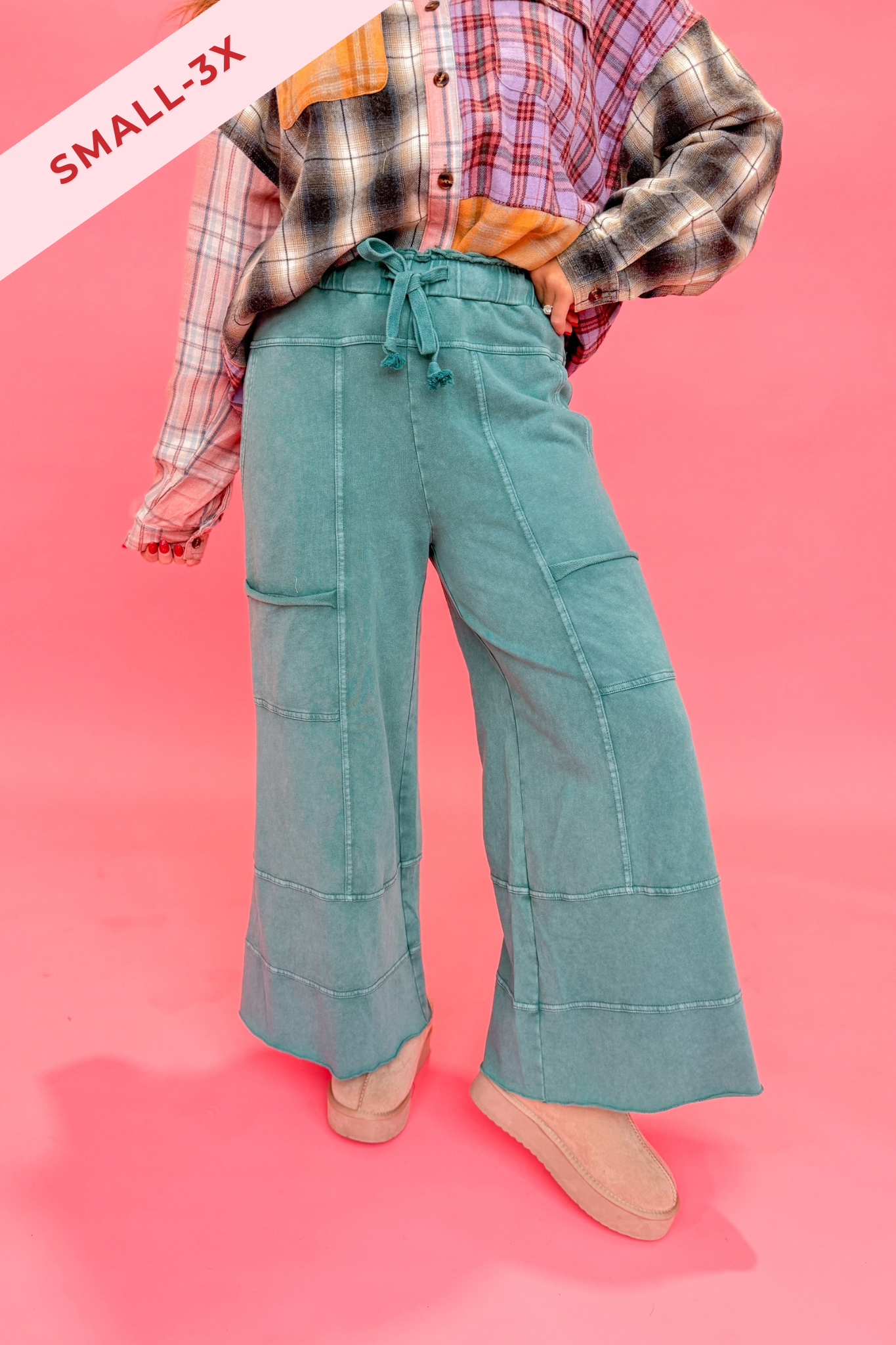 Bradley Mineral Washed Terry Knit Wide Leg Pants - Be You Boutique