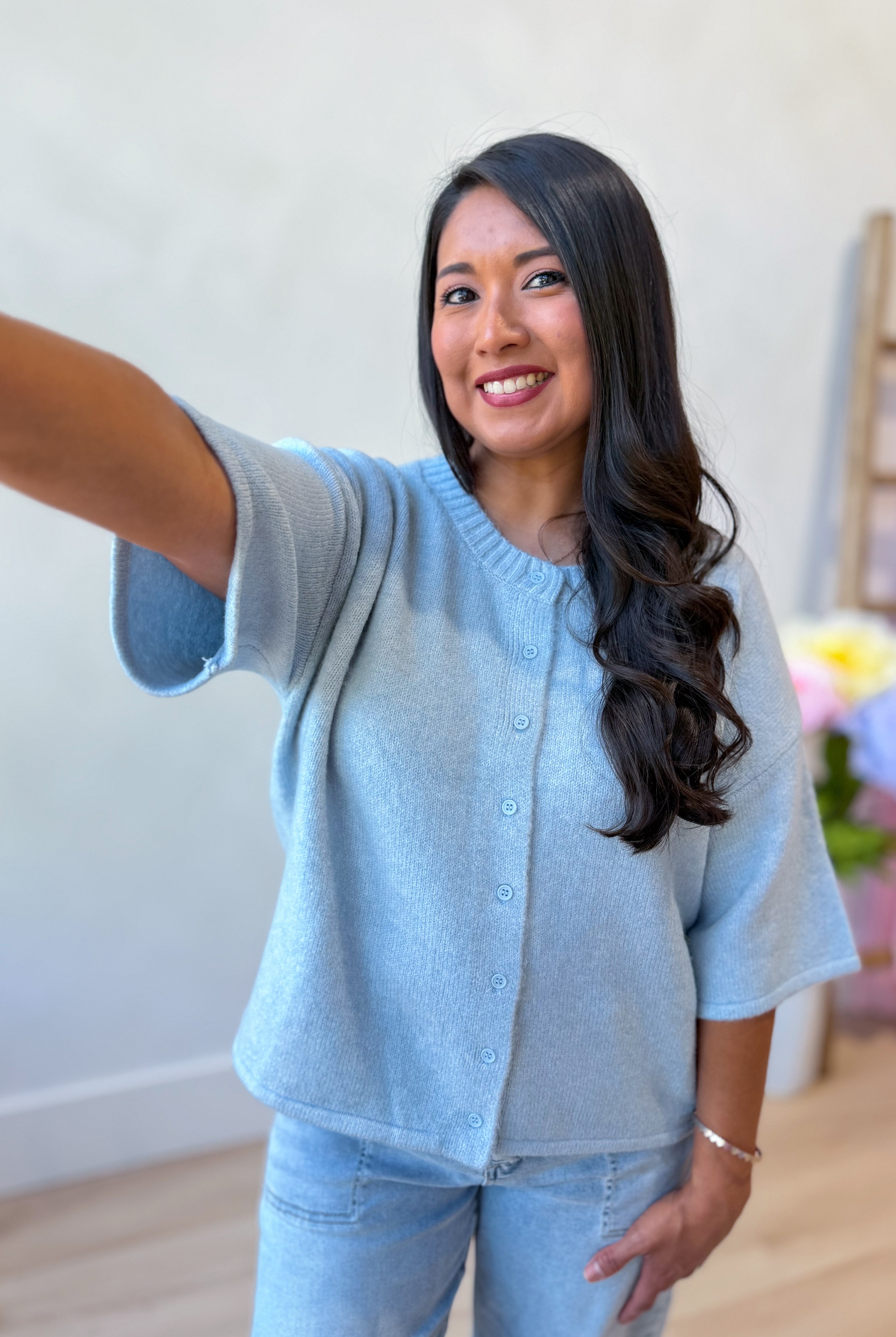 Baevly Lauren button-down cardigan top from the 131 Spring Sweaters collection, featuring a soft, stylish knit with button details.
