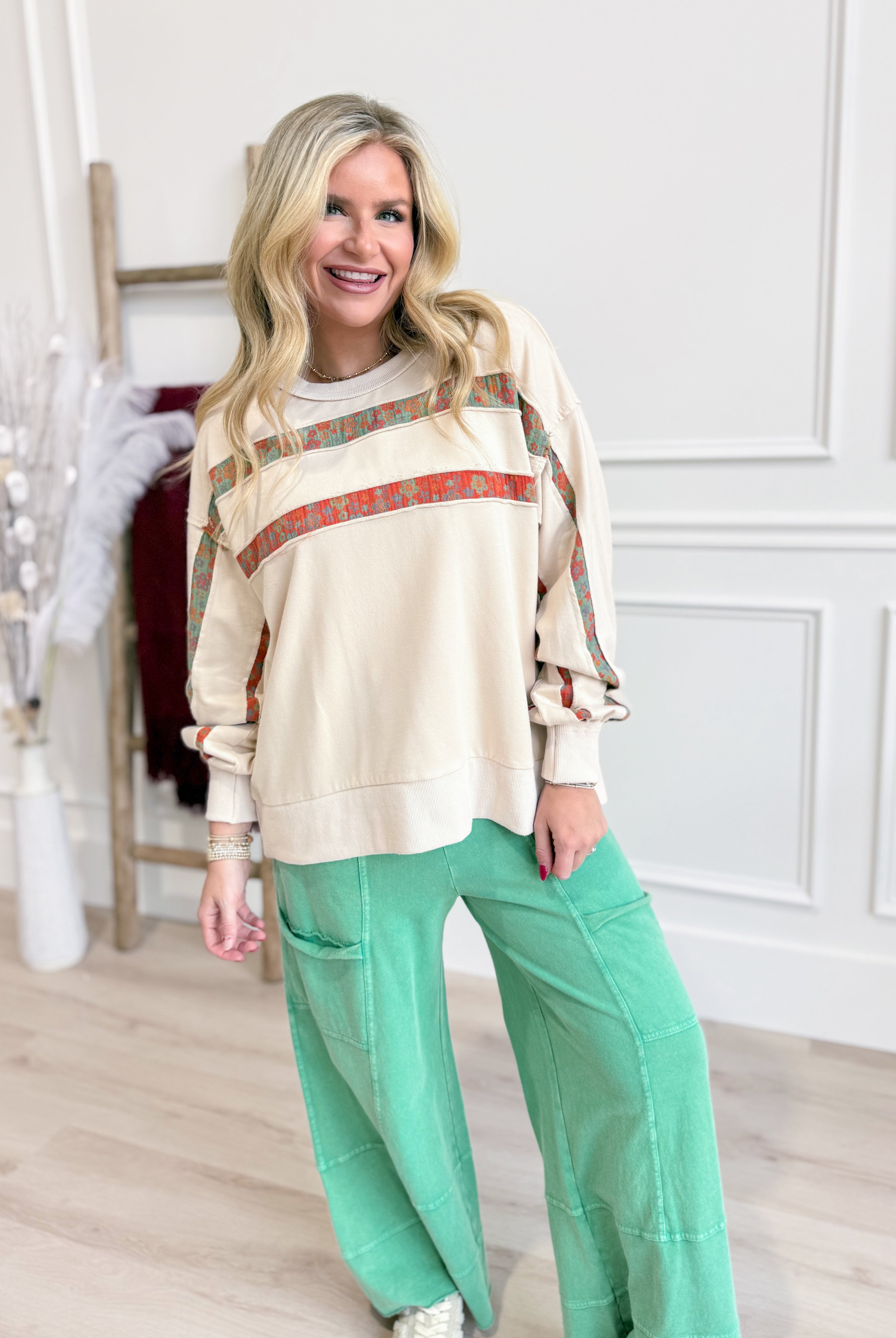 Rebecca Print Mix Washed Pullover - Be You Boutique