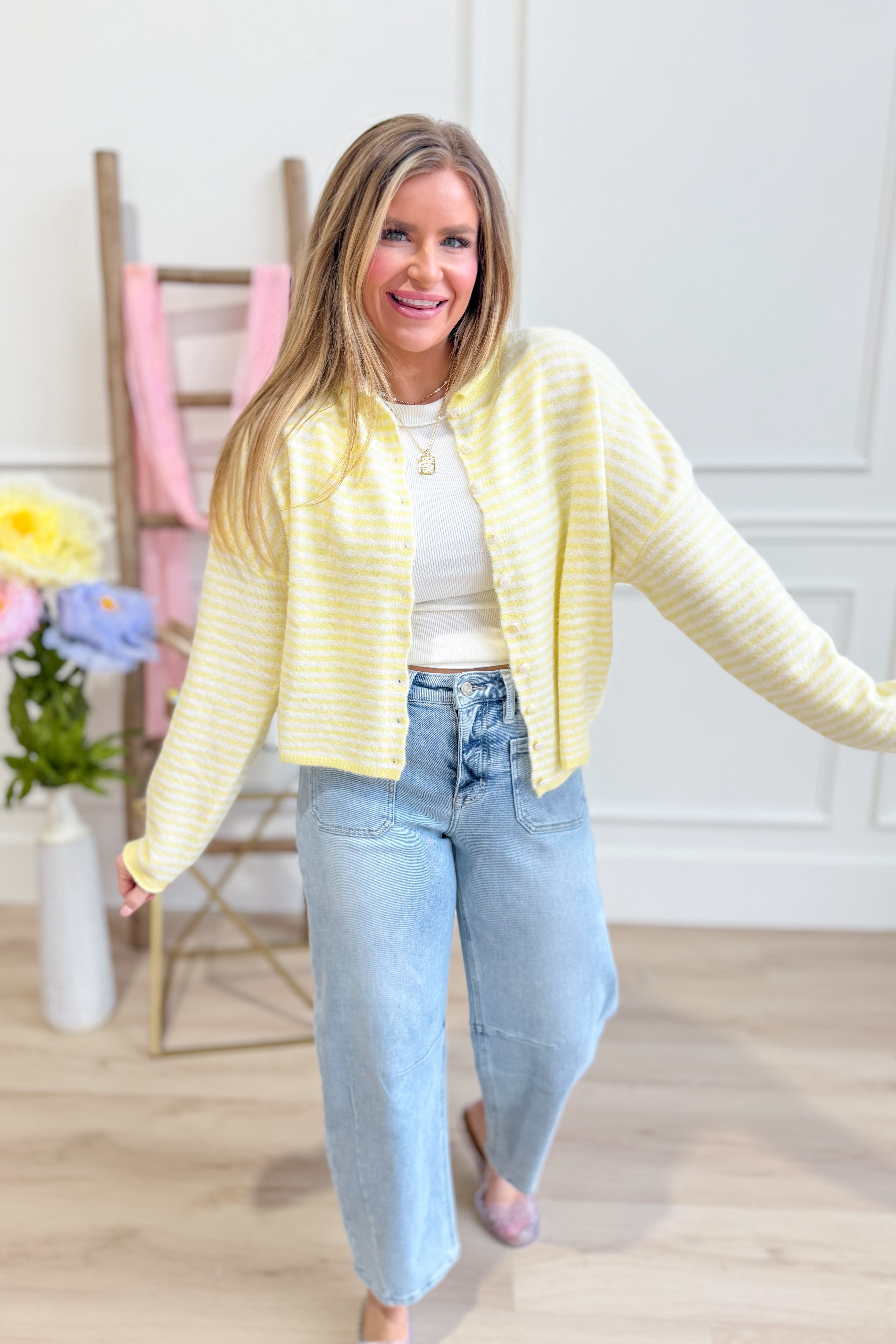 Olivia Butter Mini Striped Cardigan - Be You Boutique