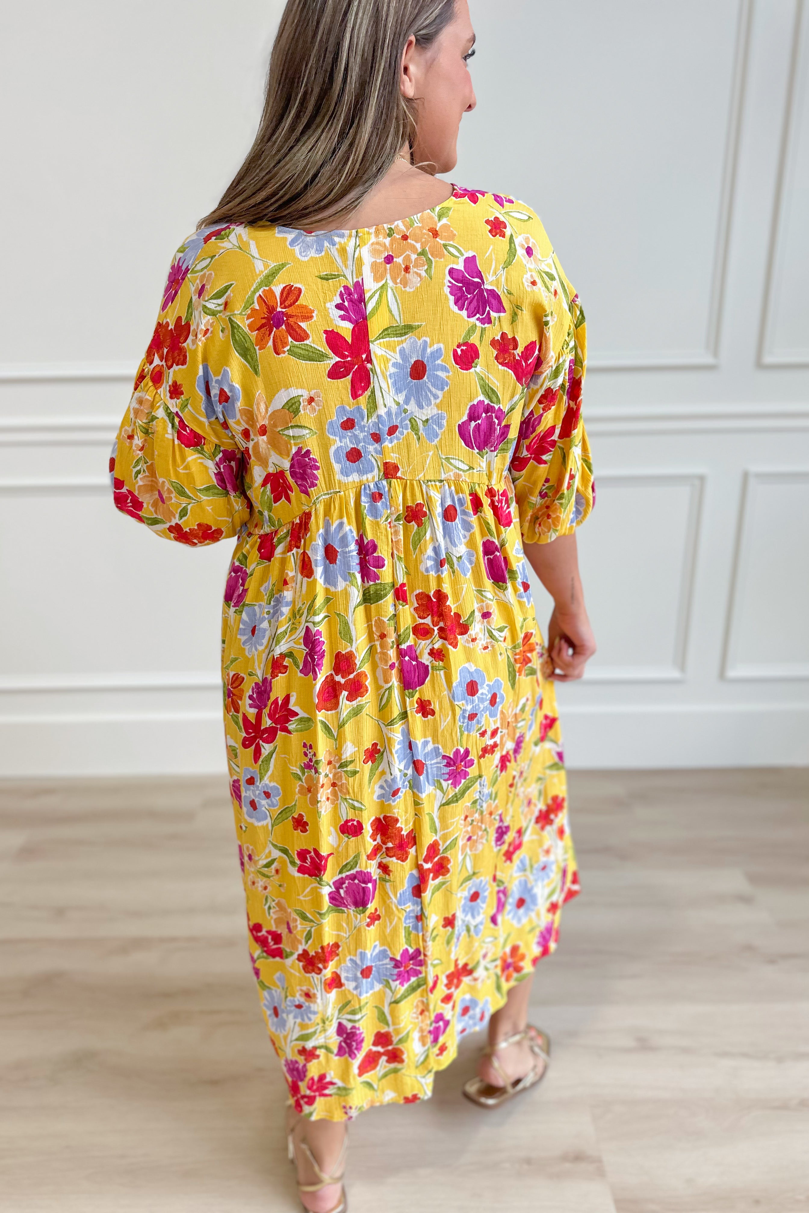 Serena Blossom Print Bubble Sleeve Maxi Dress - Be You Boutique