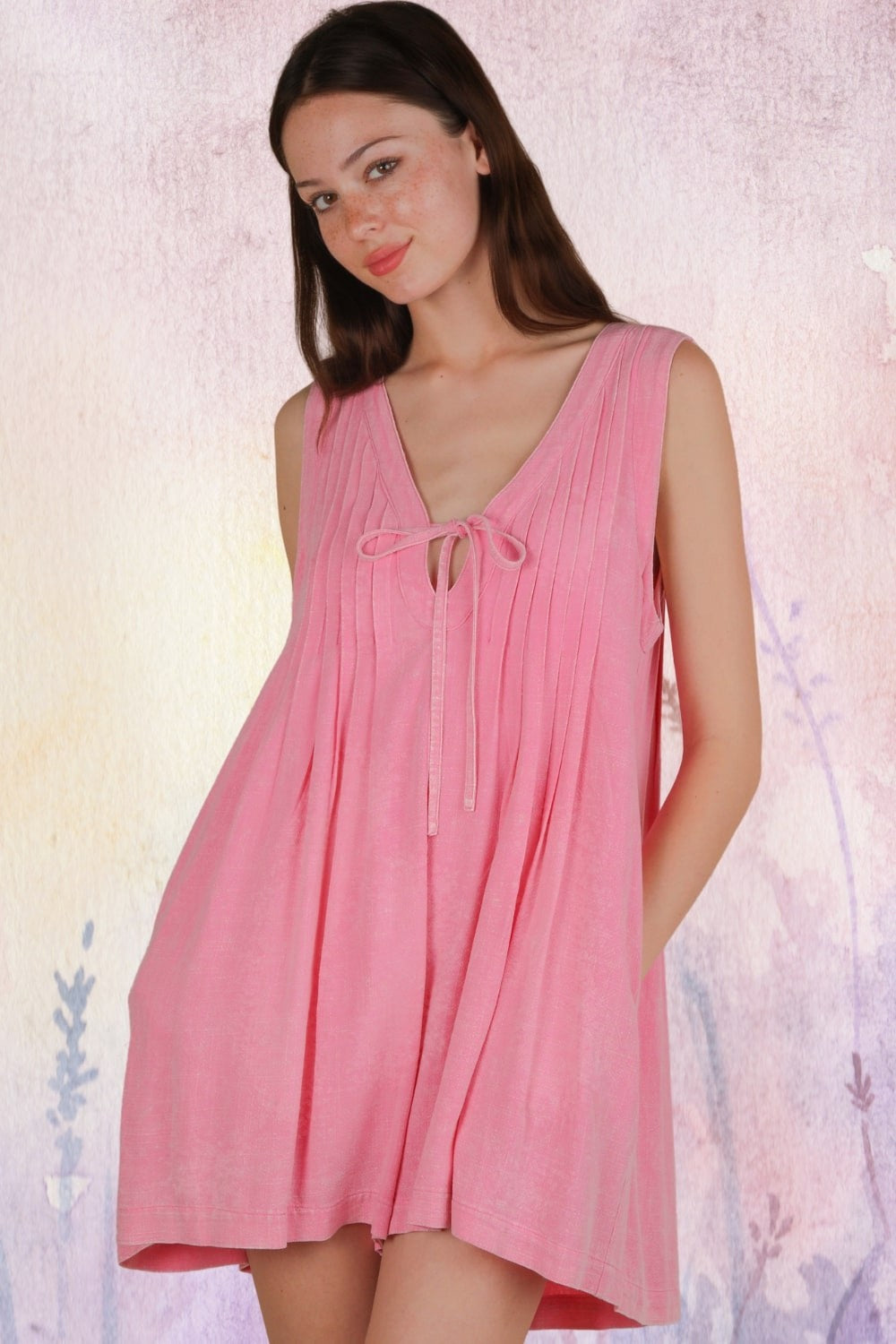 Kylie Pleated Mineral Washed Romper - Be You Boutique