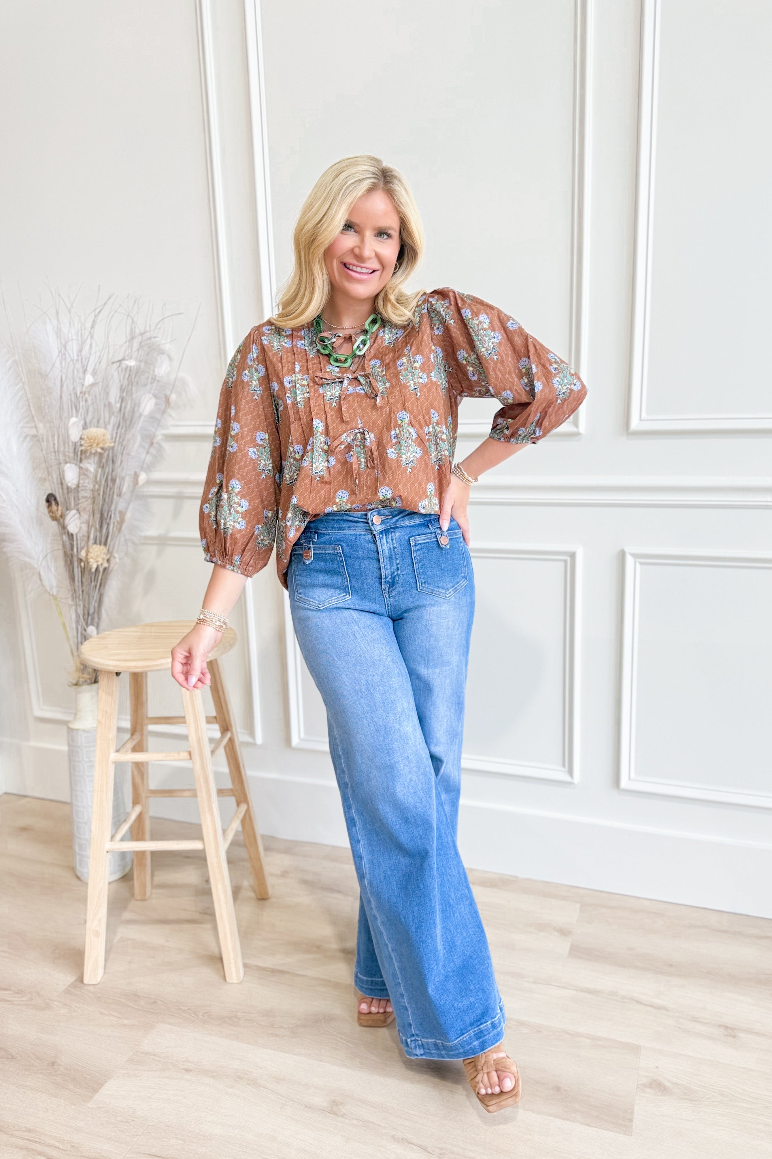 Charlene Mixed Floral Tie Neck Top - Be You Boutique