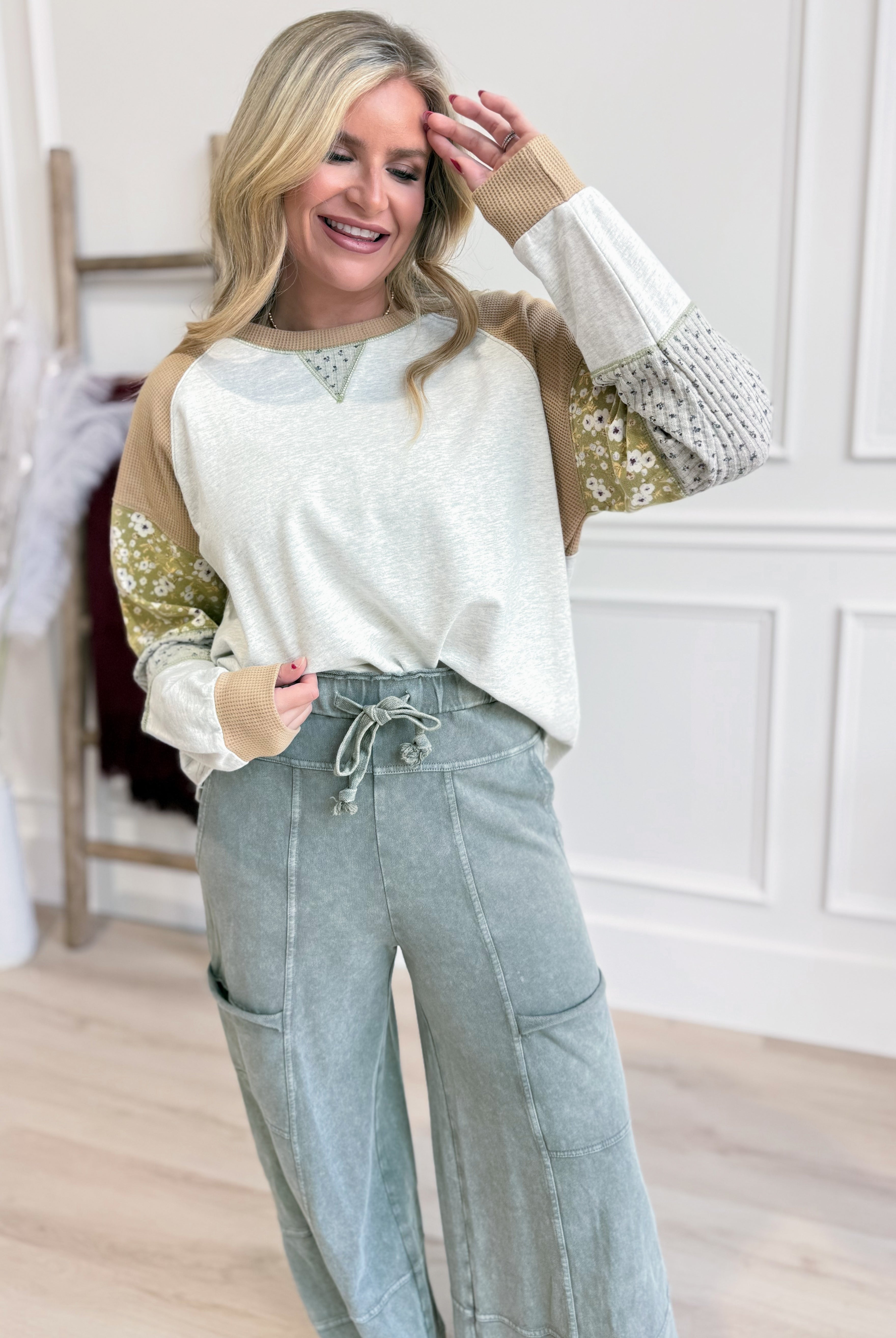 Emily Multi Patchwork Sleeve Pullover Top - Be You Boutique