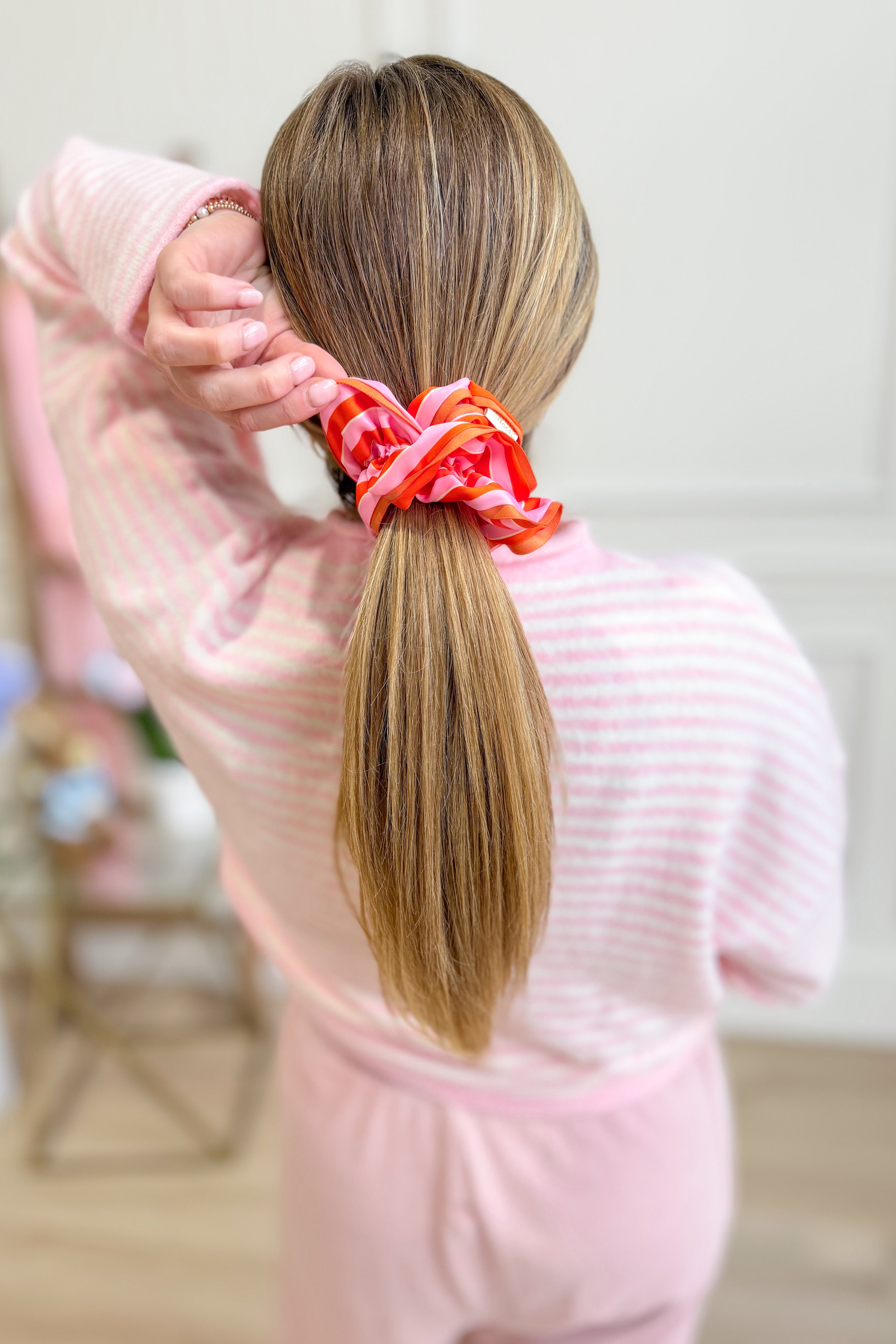 Sicily Stripes Pink Darling Ruffle Up Hair Scrunchie - Be You Boutique