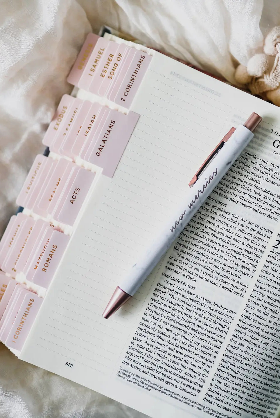 HOSANNA REVIVAL Blush Bible Tabs, 218 decorative paper tabs for Bible marking and organization.