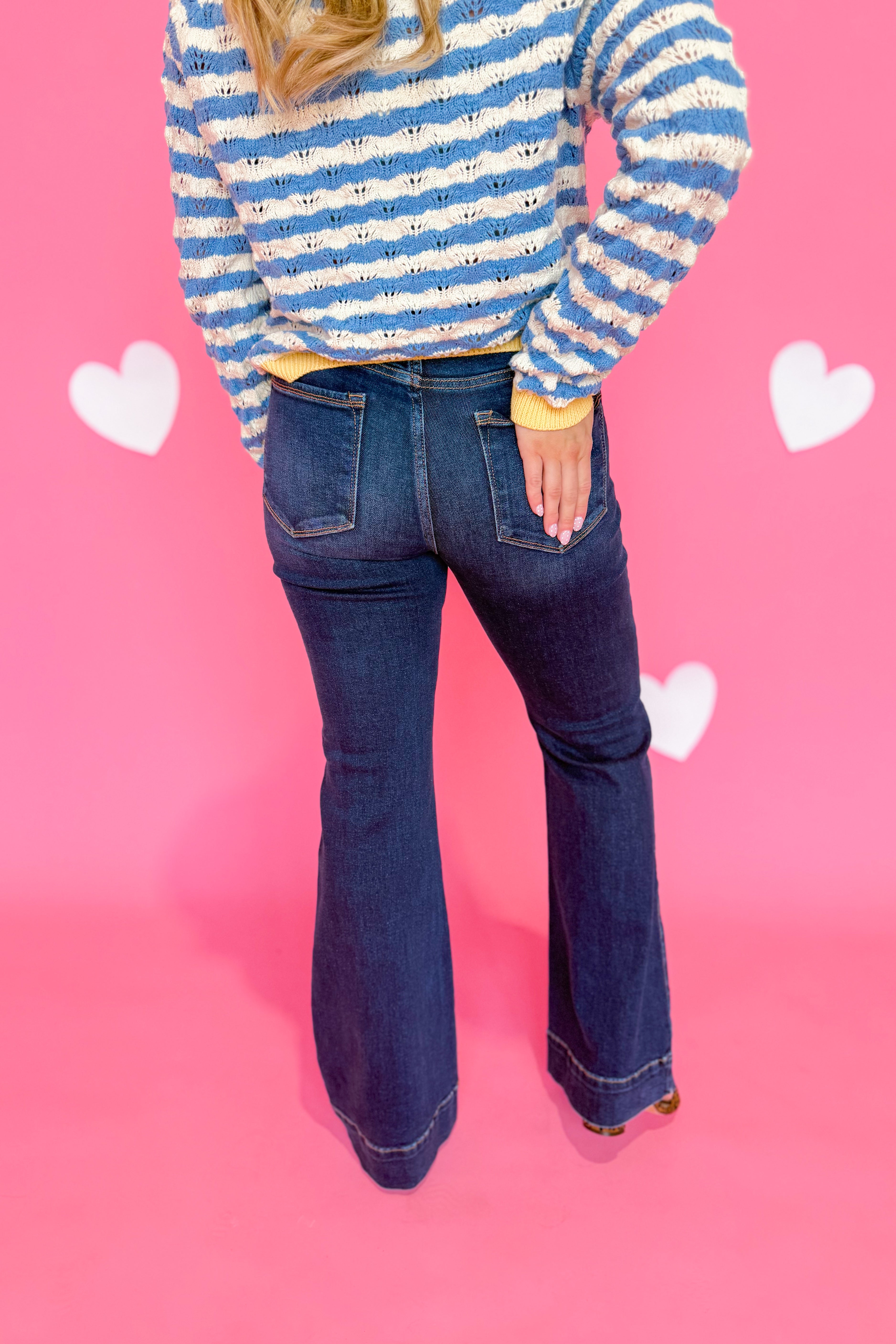 Risen Linus high-rise tummy control flare jeans, 146 Core style, in denim with a fitted waist and flared leg design.
