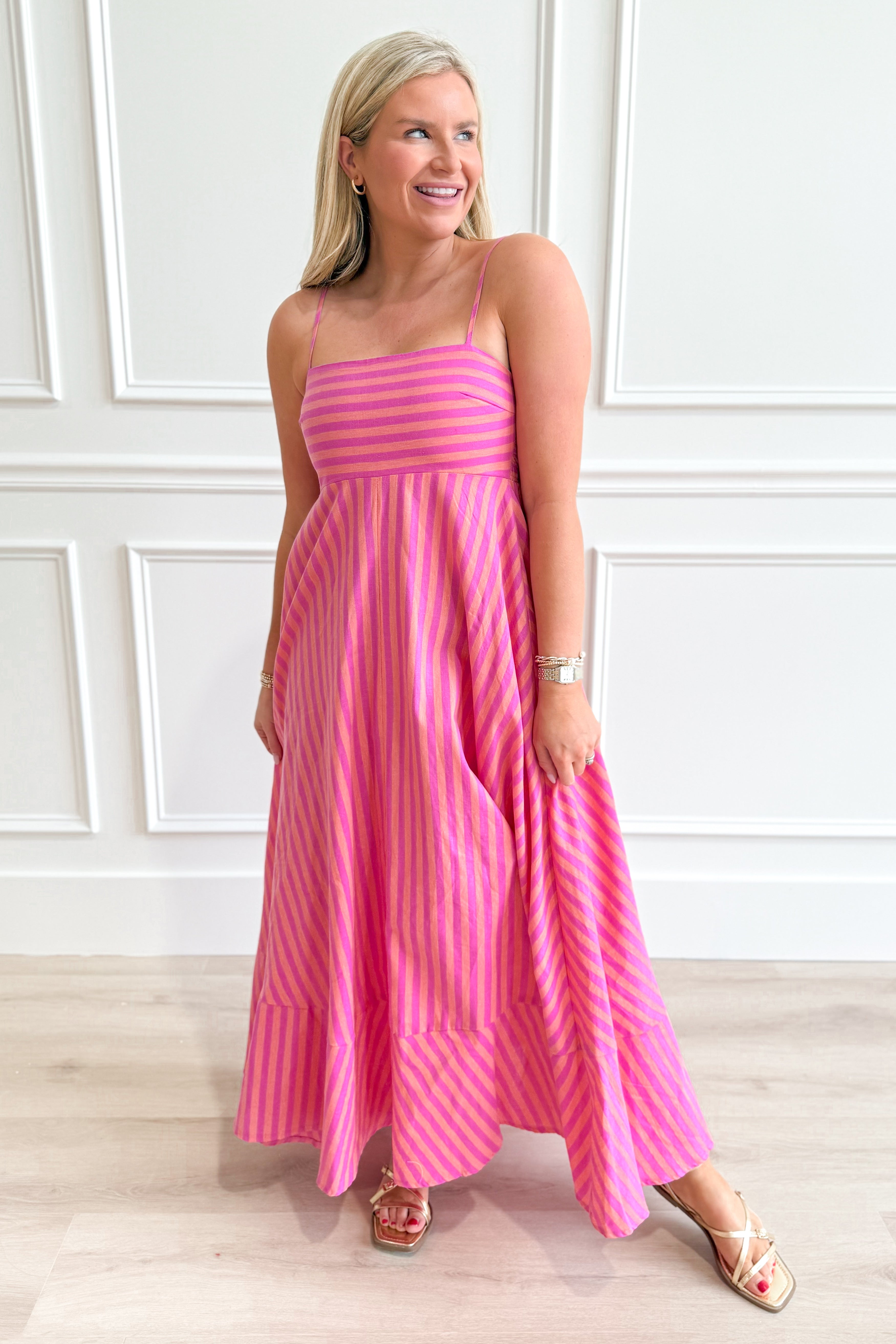 Daisy Striped Sleeveless Midi Dress - Be You Boutique