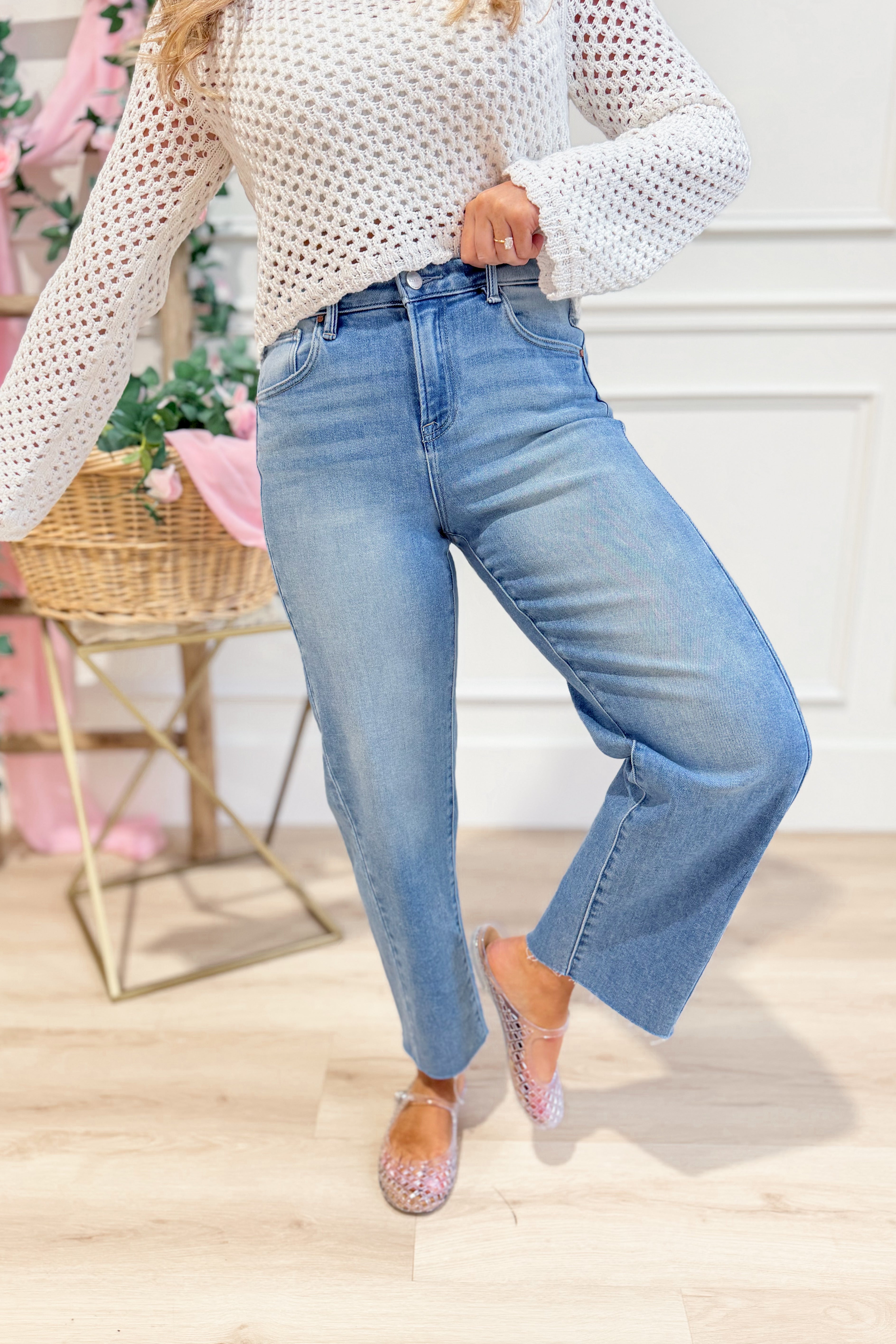 Risen Boone high-rise slouchy cropped barrel jeans in size 0-3XL, showcasing relaxed fit and distressed denim style.
