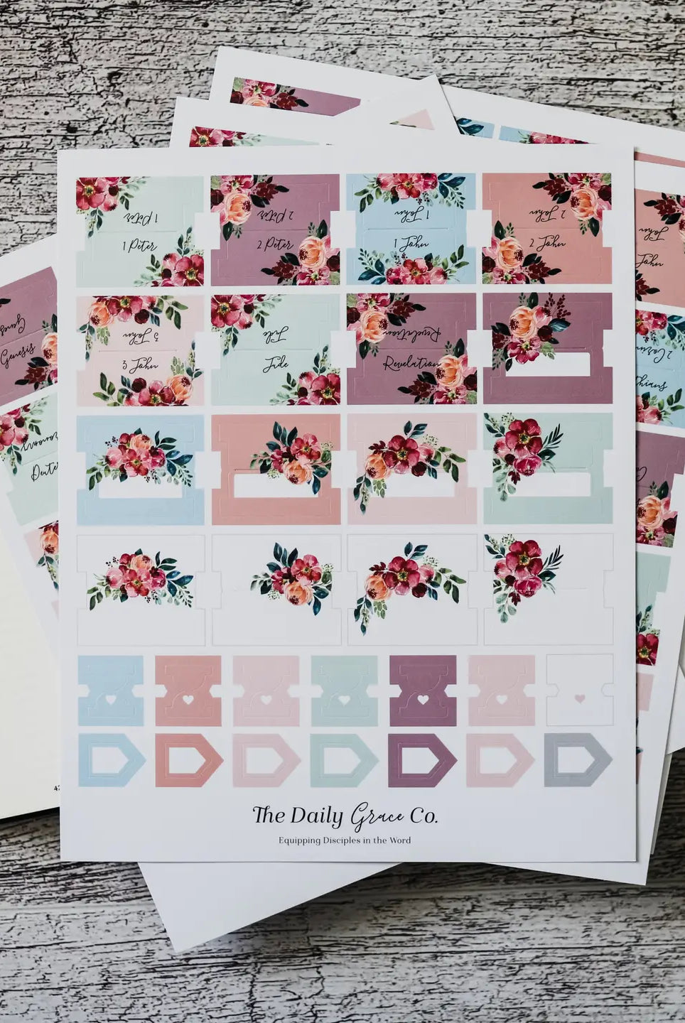 HOSANNA REVIVAL floral Bible tabs set with colorful decorative tabs for organizing and highlighting Bible pages.