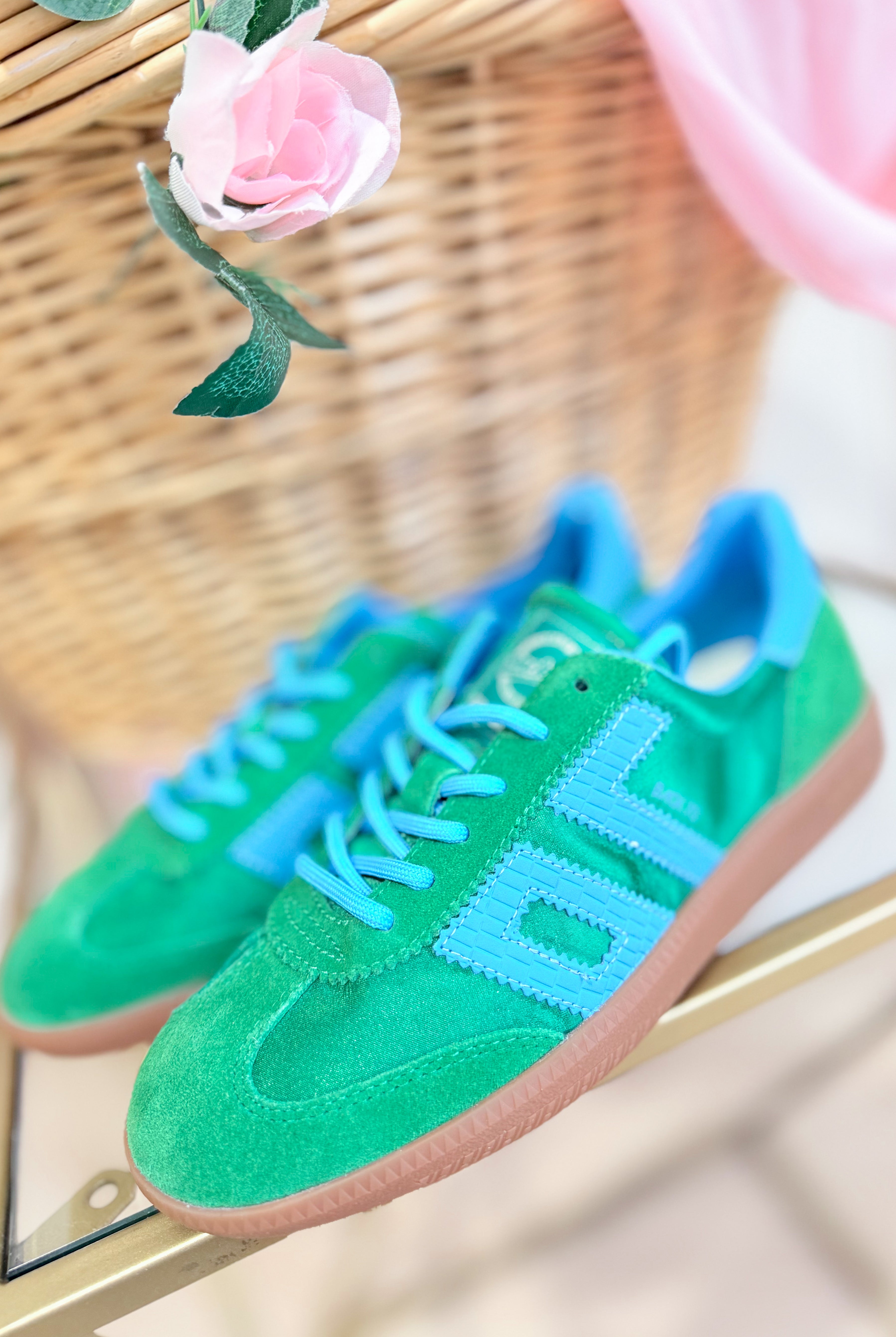 BACK70 Ghost Sneakers in emerald and blue with 205-style design, featuring a sleek, modern look and comfortable fit.