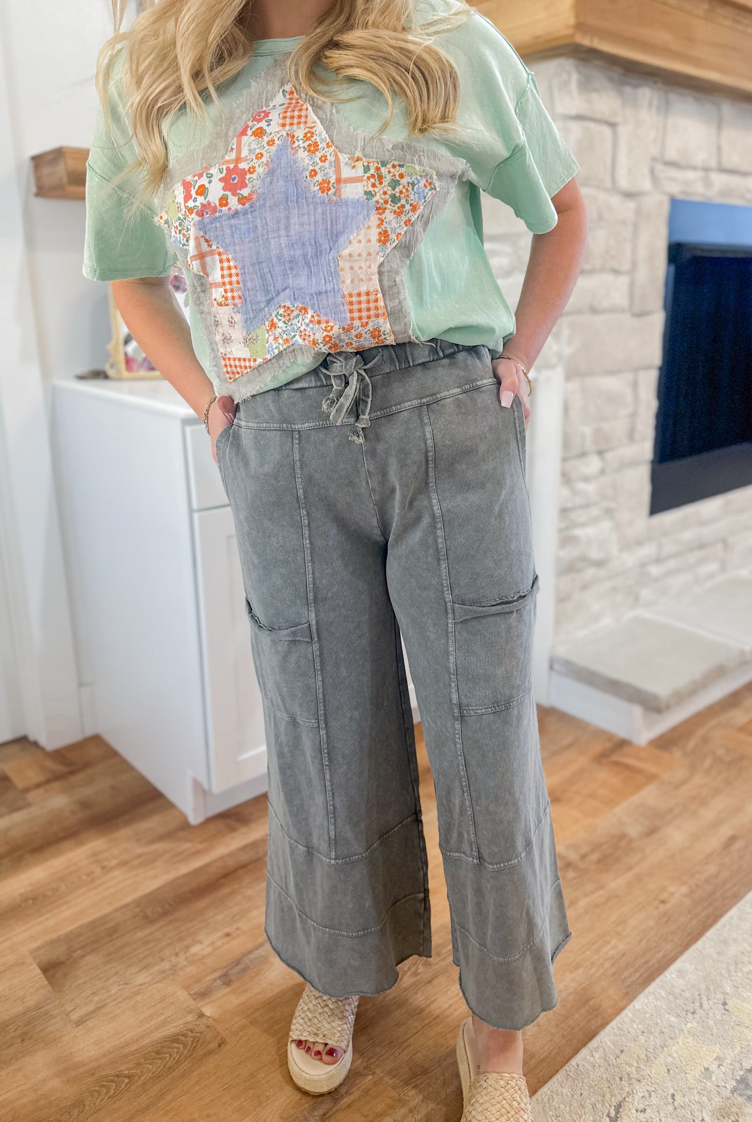 Bradley Mineral Washed Terry Knit Wide Leg Pants - Be You Boutique